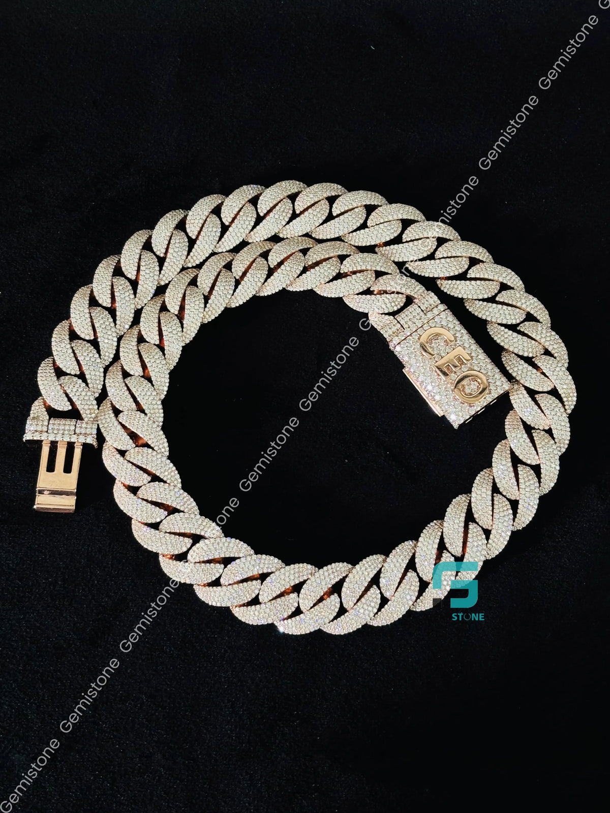 925 Silver 18MM Cuban Link Moissanite Custom Name Clasp Chain