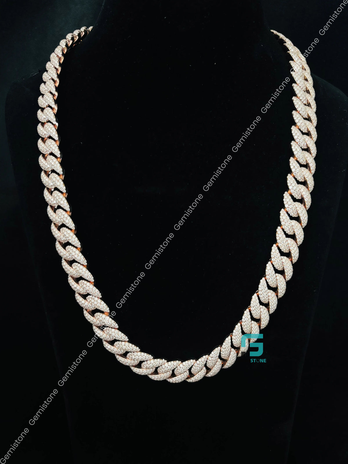 925 Silver 18MM Baguette and Round Diamond Cuban Link Chain