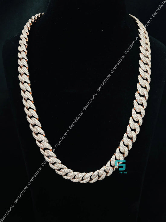 925 Silver 18MM Baguette and Round Diamond Cuban Link Chain