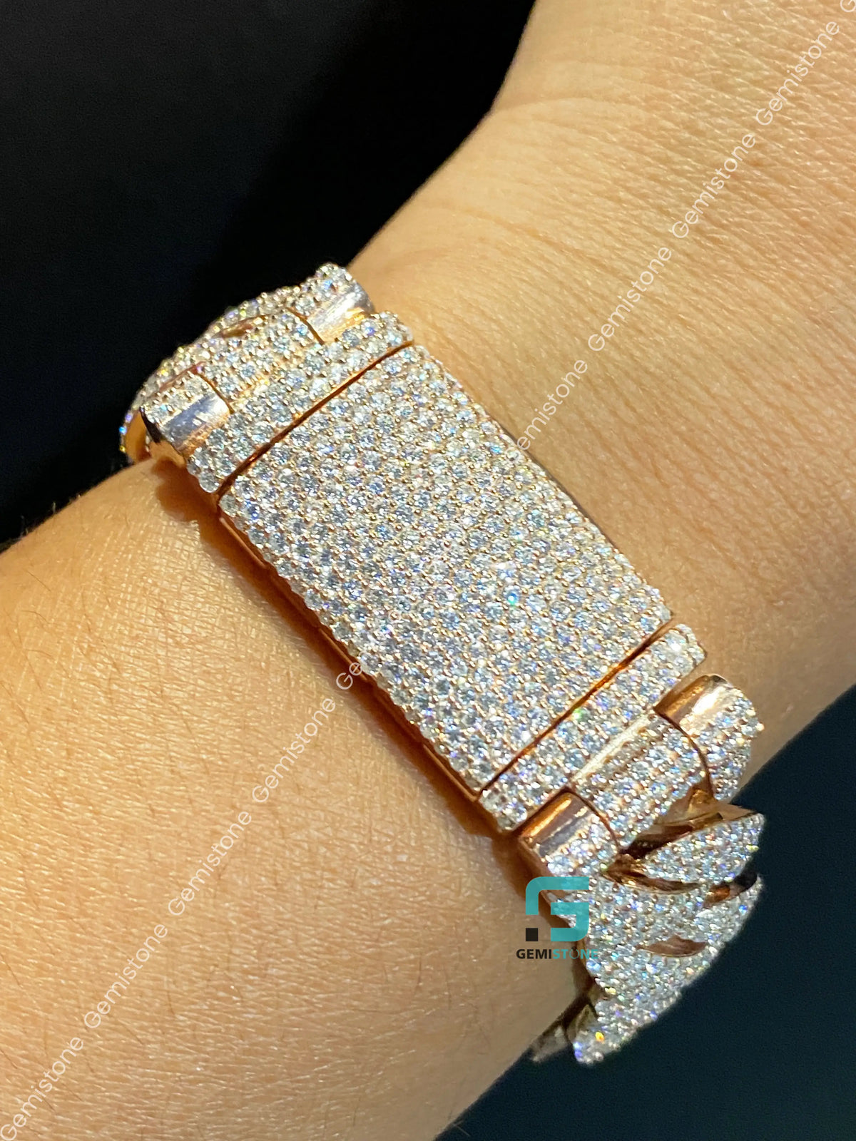925 Silver 20MM Cuban Link Moissanite Bust Down Bracelet