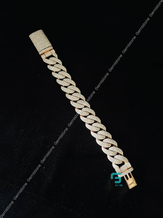 925 Silver 20MM Cuban Link Moissanite Bust Down Bracelet