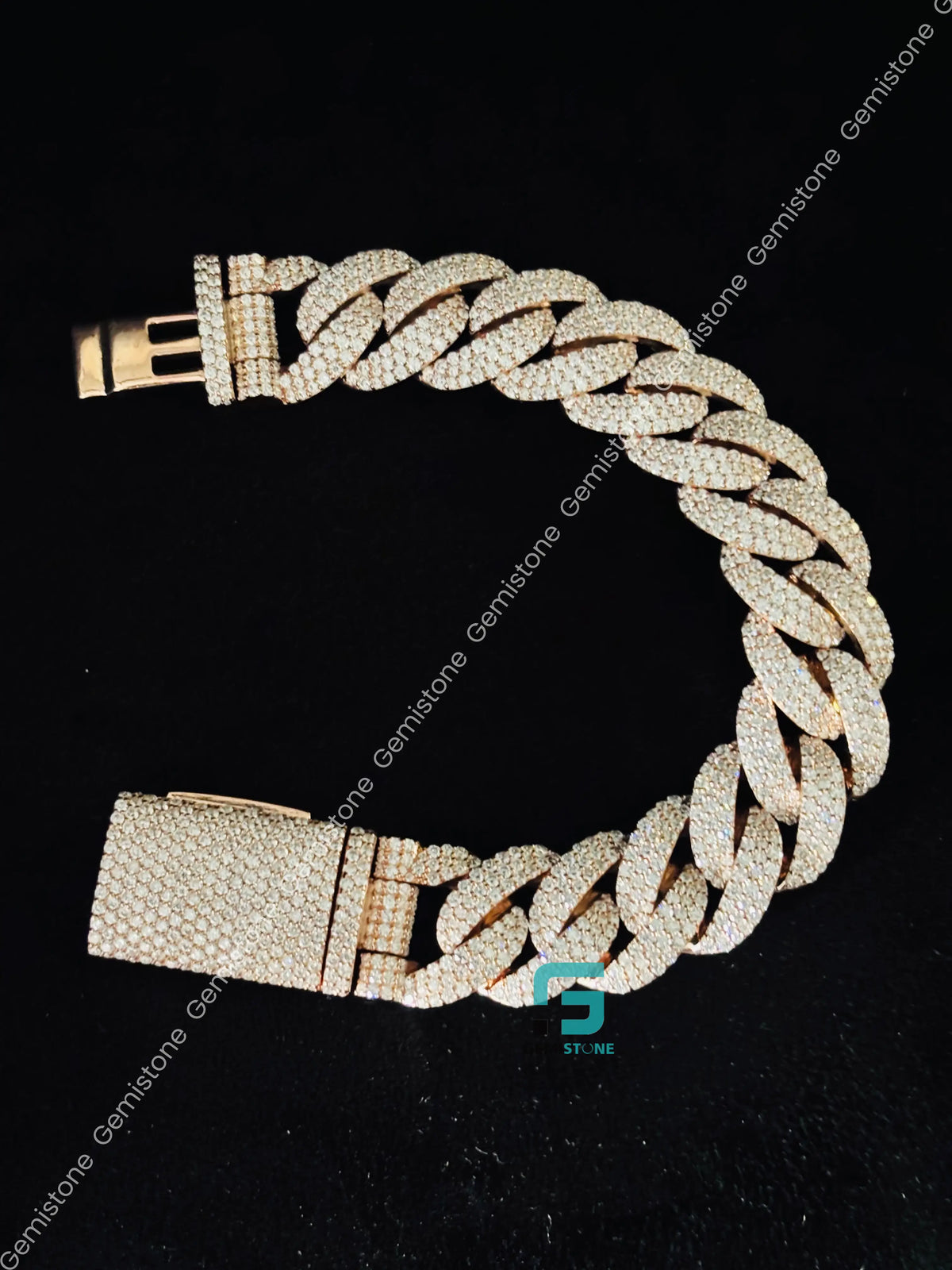 925 Silver 20MM Cuban Link Moissanite Bust Down Bracelet