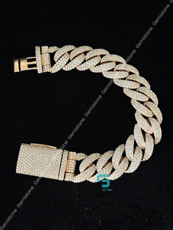 925 Silver 20MM Cuban Link Moissanite Bust Down Bracelet