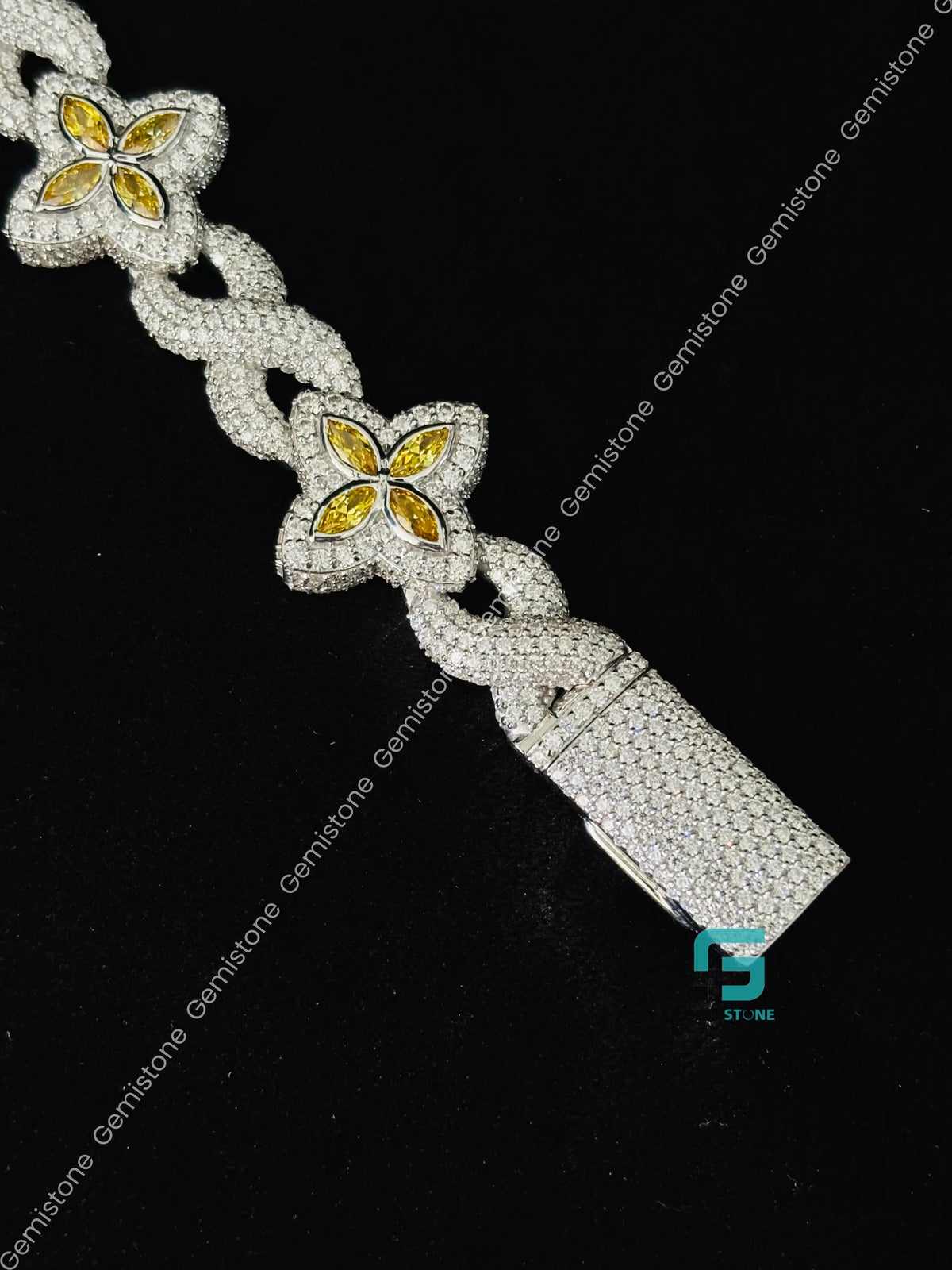 20MM Clover Moissanite Yellow Marquise Infinity Link Bracelet