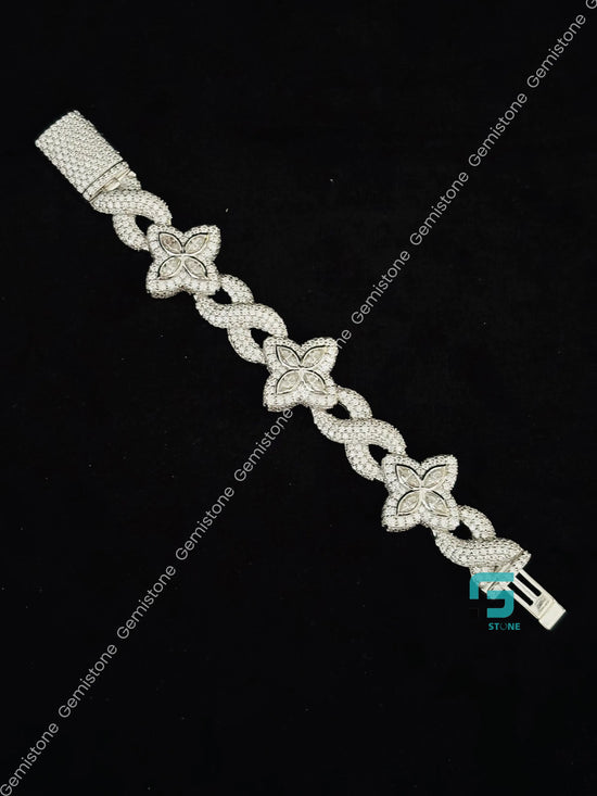 925 Silver 20MM White Marquise Iced Out Moissanite Clover Bracelet