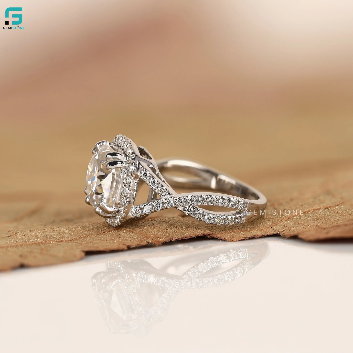 Cushion Cut Halo With Twisted Band Lab Diamond Ring