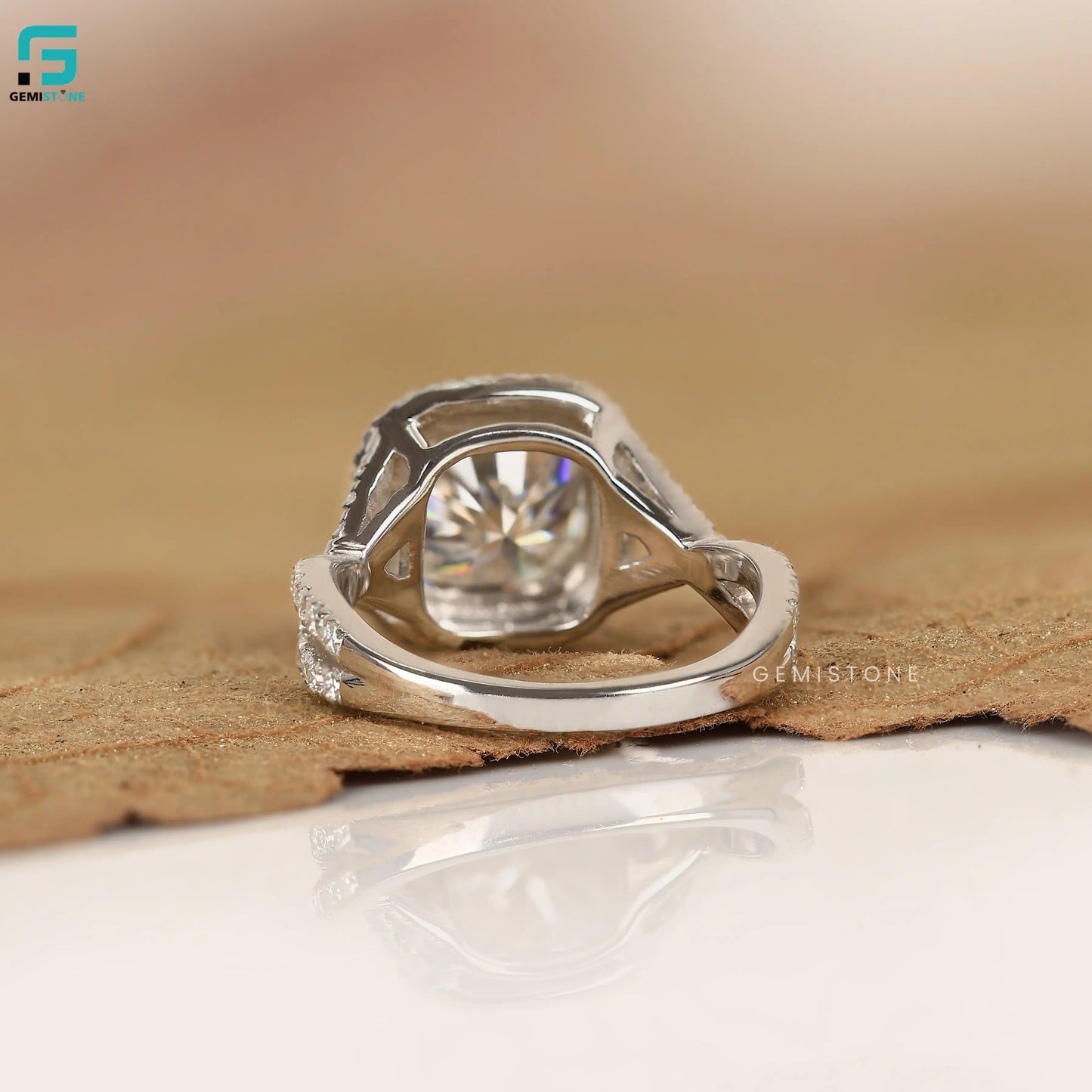 Cushion Cut Halo With Twisted Band Lab Diamond Ring