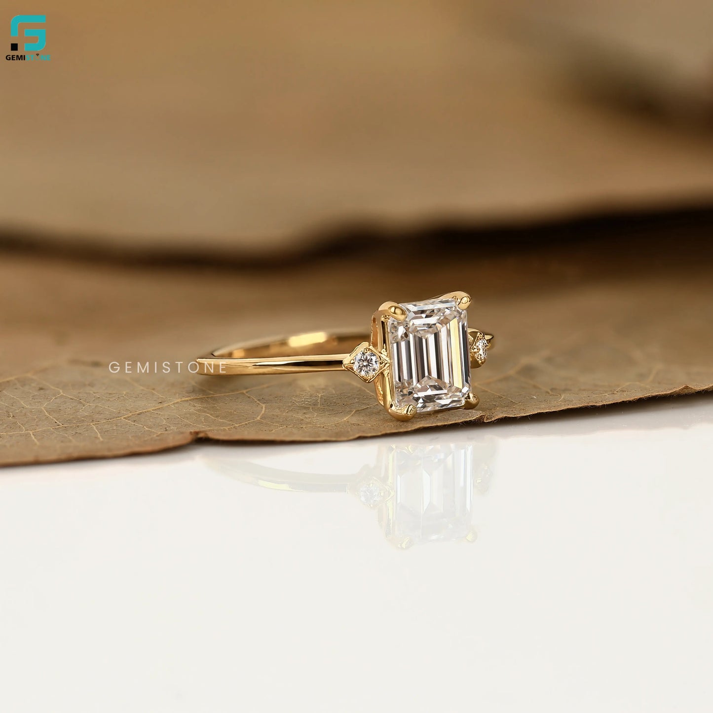 Emerald Three Stone Lab Diamond Wedding Ring For Women