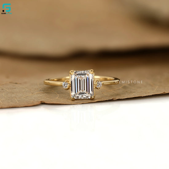 Emerald Three Stone Lab Diamond Wedding Ring For Women