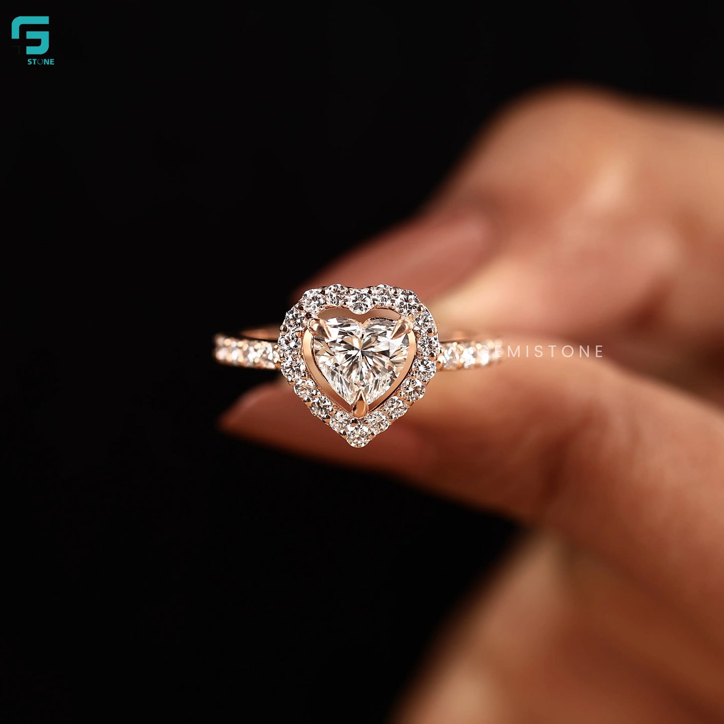 Heart Cut Halo Lab Grown Diamond Pave Set Ring