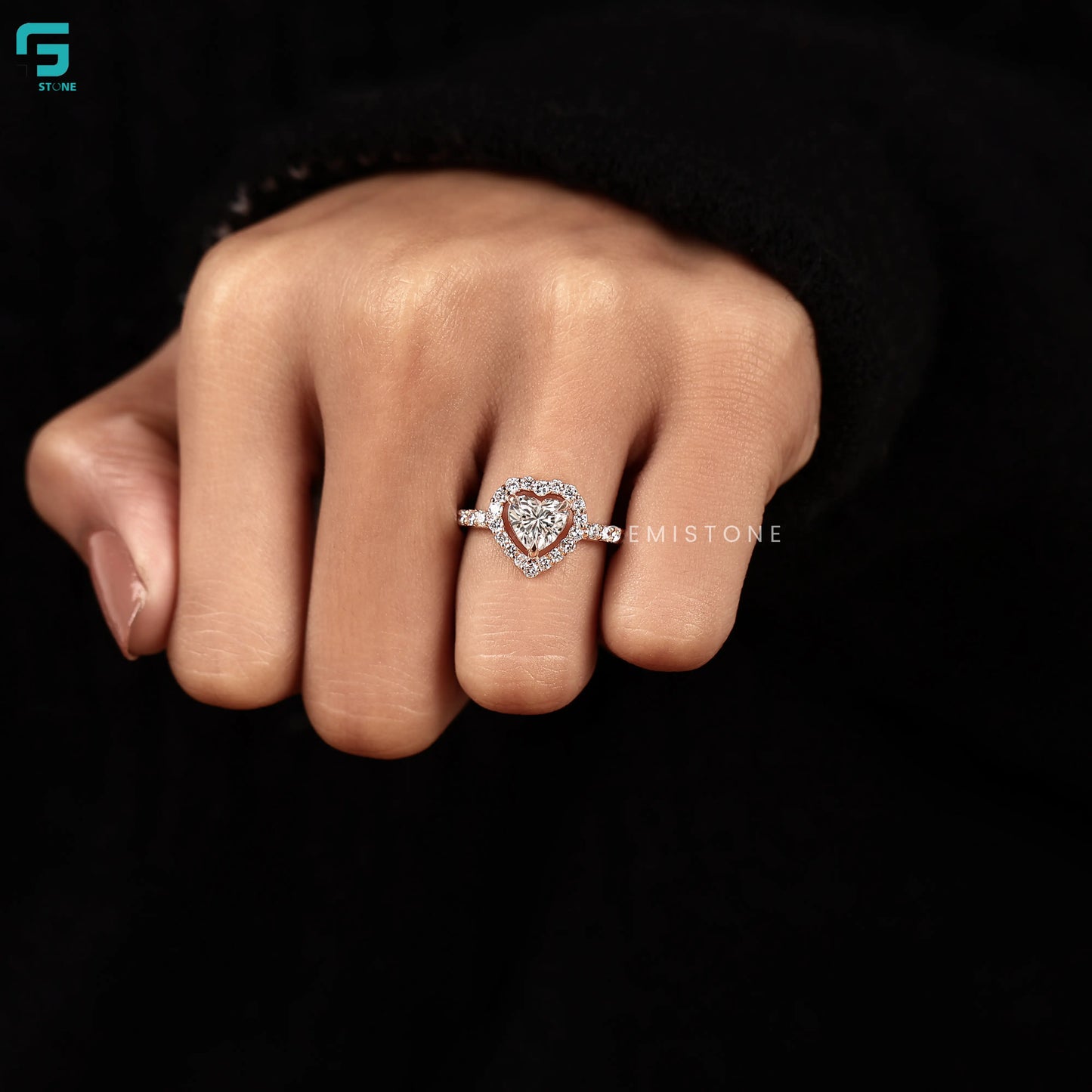 Heart Cut Halo Lab Grown Diamond Pave Set Ring