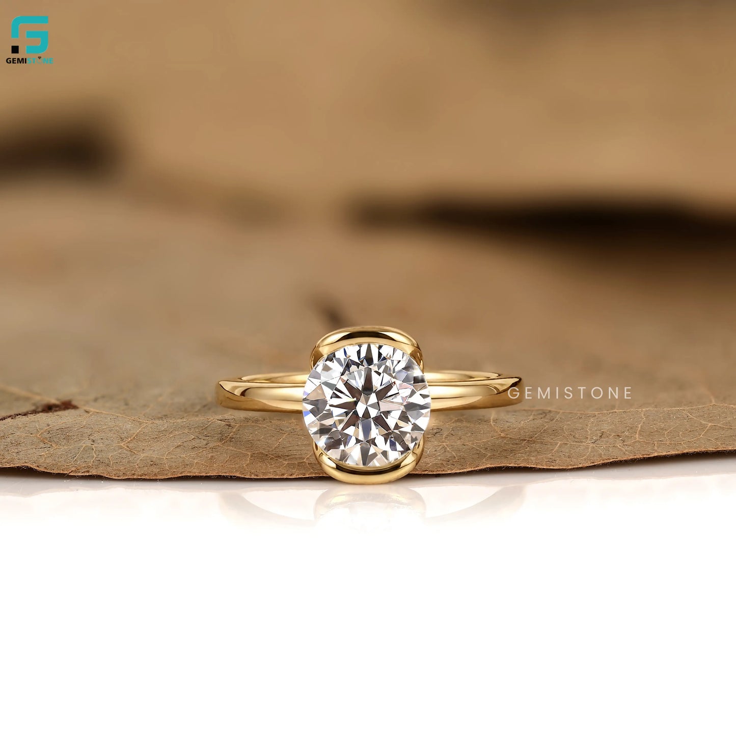 Solitaire Round Cut Lab Diamond Half Bezel Set Anniversary Ring
