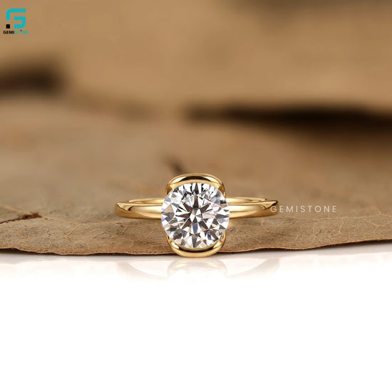 Solitaire Round Cut Lab Diamond Half Bezel Set Anniversary Ring
