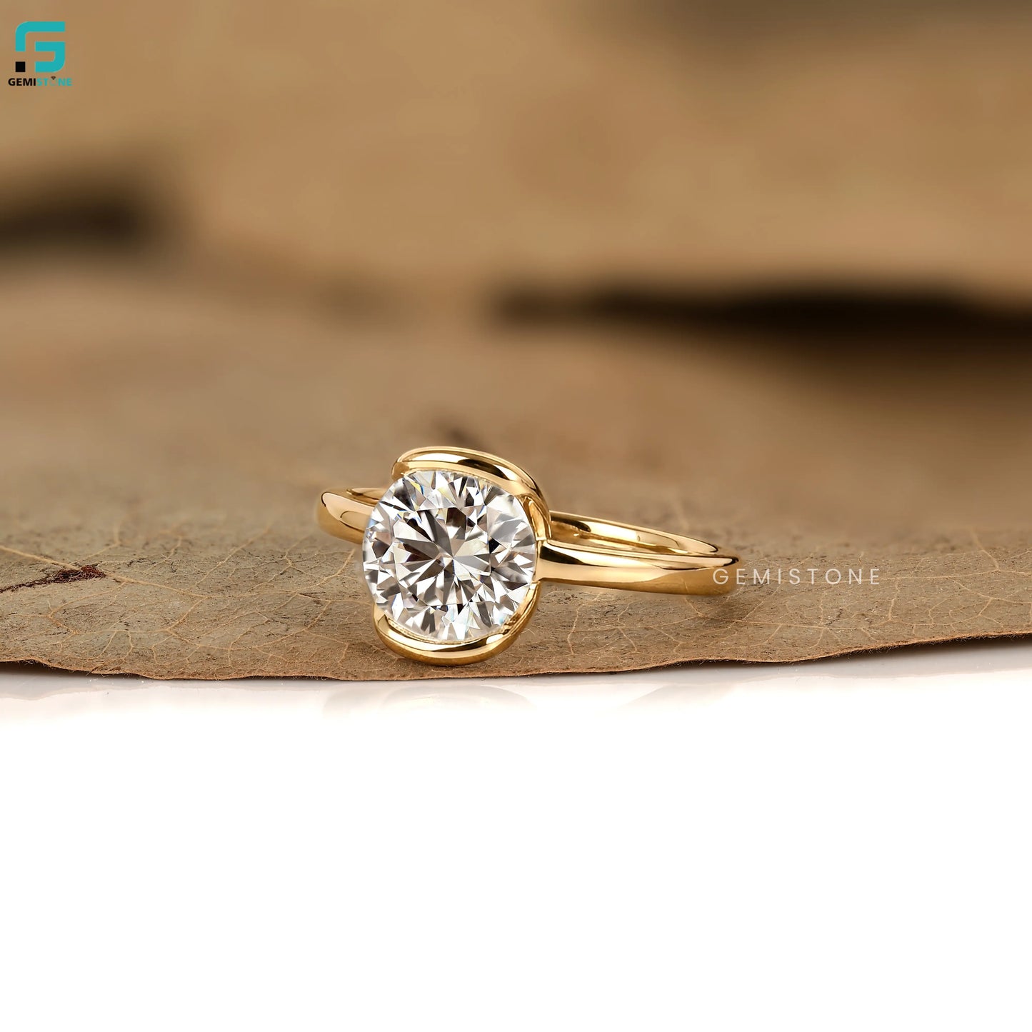 Solitaire Round Cut Lab Diamond Half Bezel Set Anniversary Ring