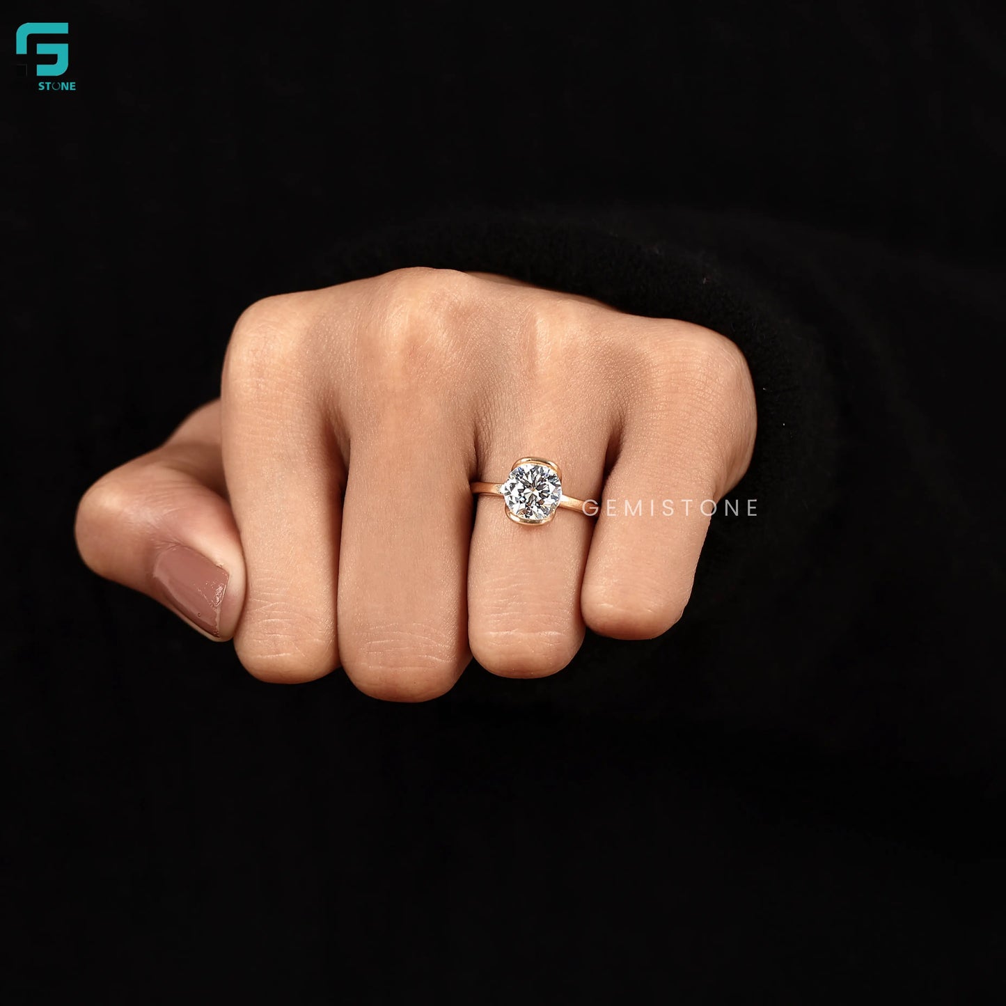 Solitaire Round Cut Lab Diamond Half Bezel Set Anniversary Ring