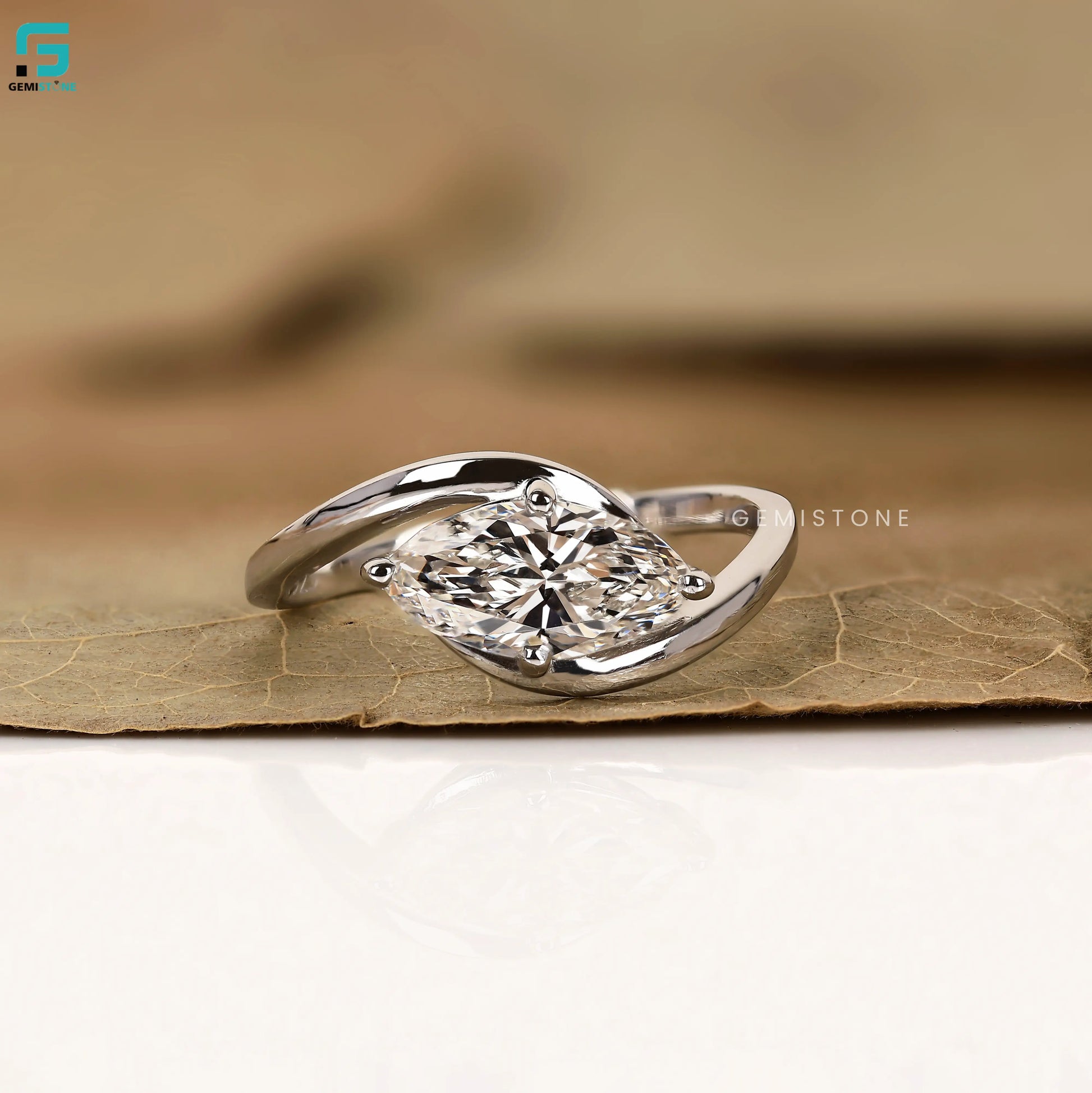 2CT East West Marquise Lab Diamond Wedding Ring