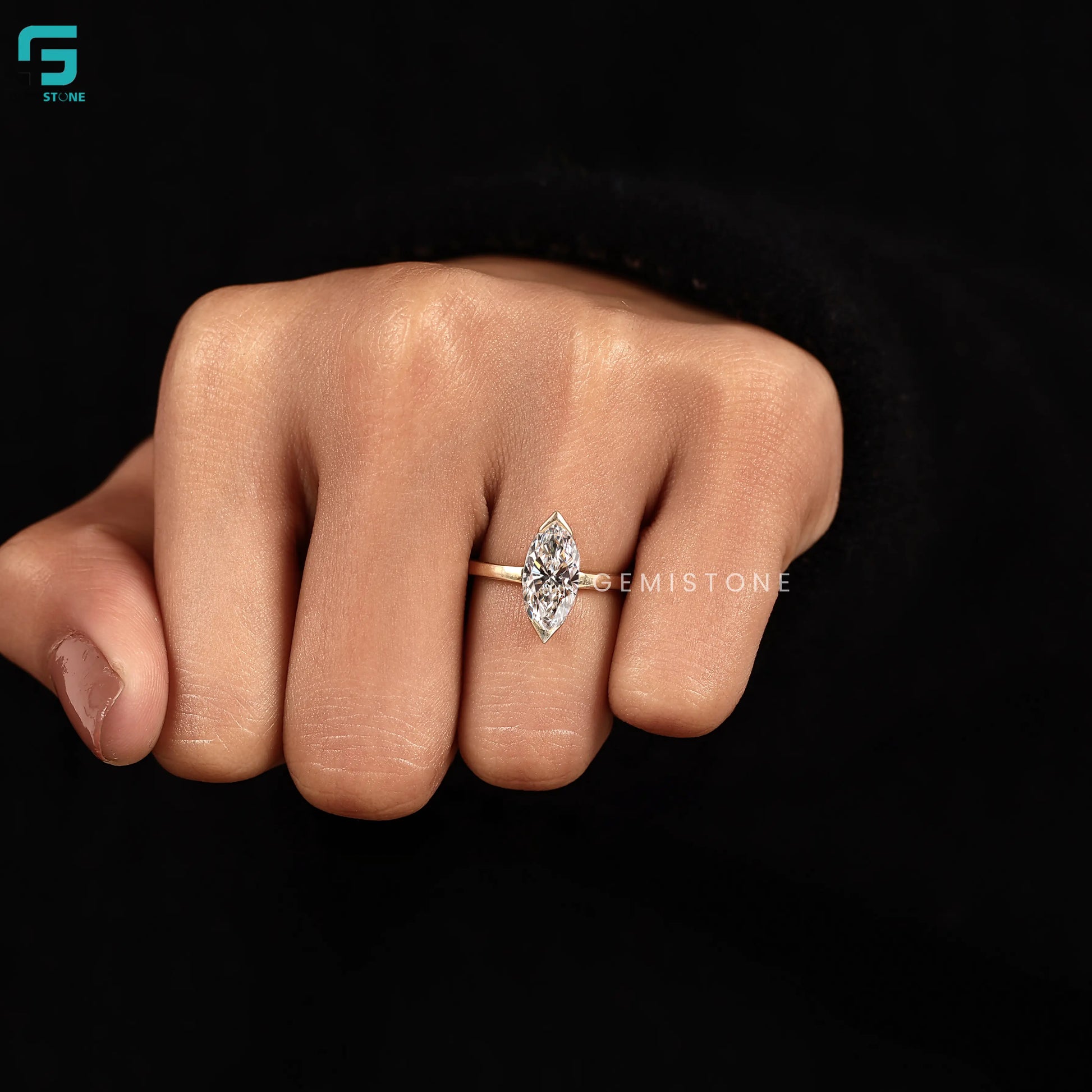 2CT Half Bezel Marquise Lab Diamond Wedding Ring