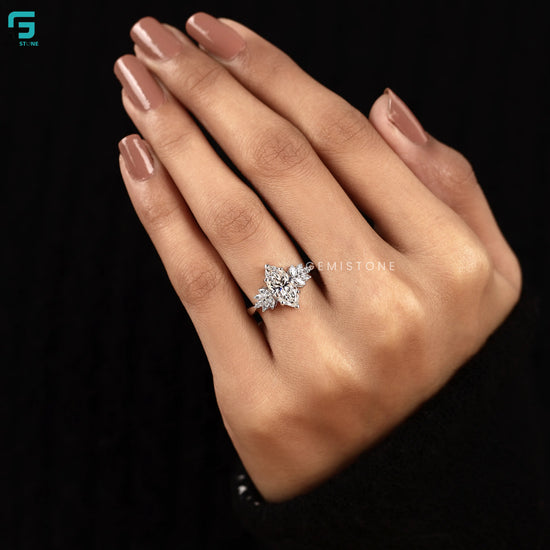2CT Marquise Leaf Shape Lab Diamond Wedding Ring 