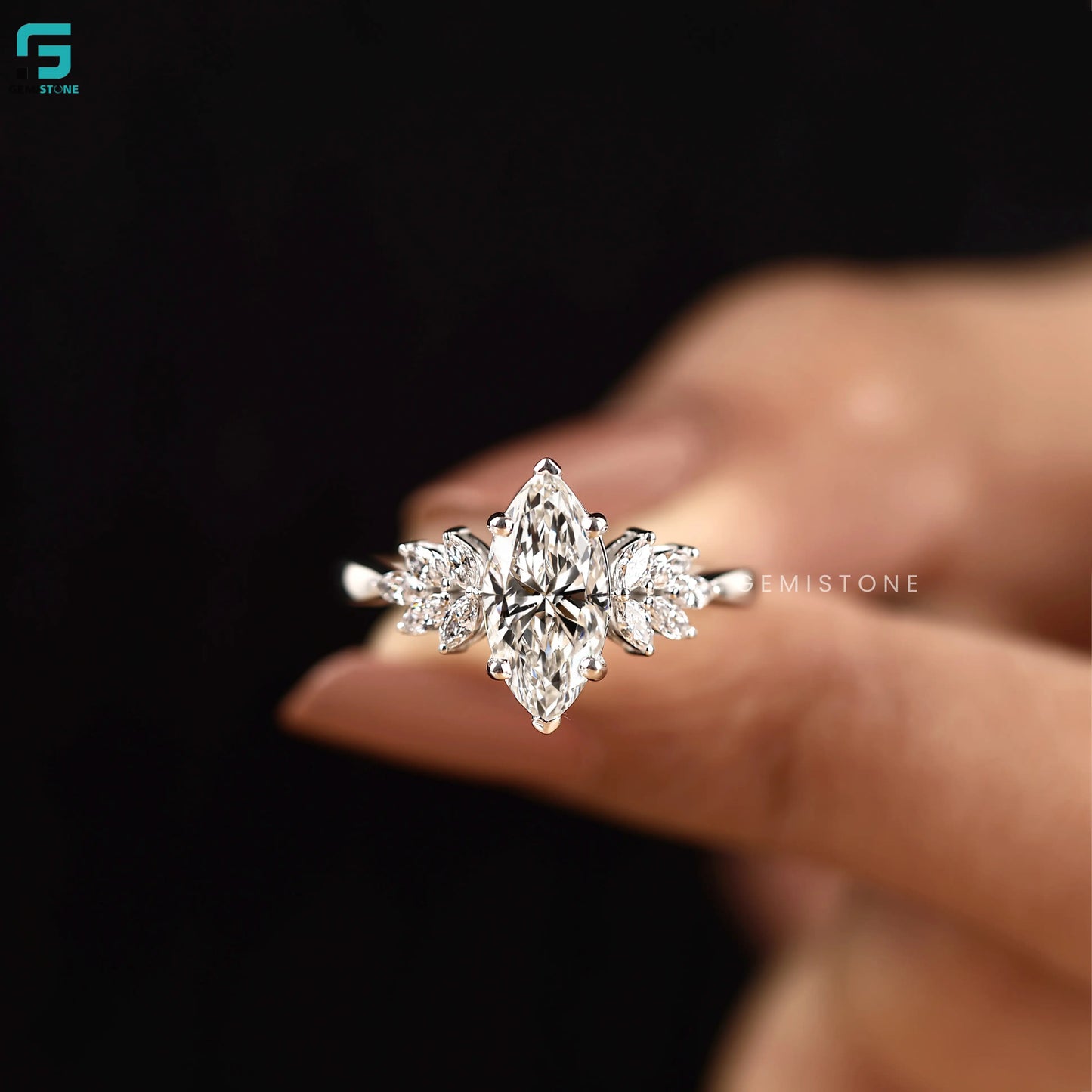 2CT Marquise Leaf Shape Lab Grown Diamond Wedding Ring 
