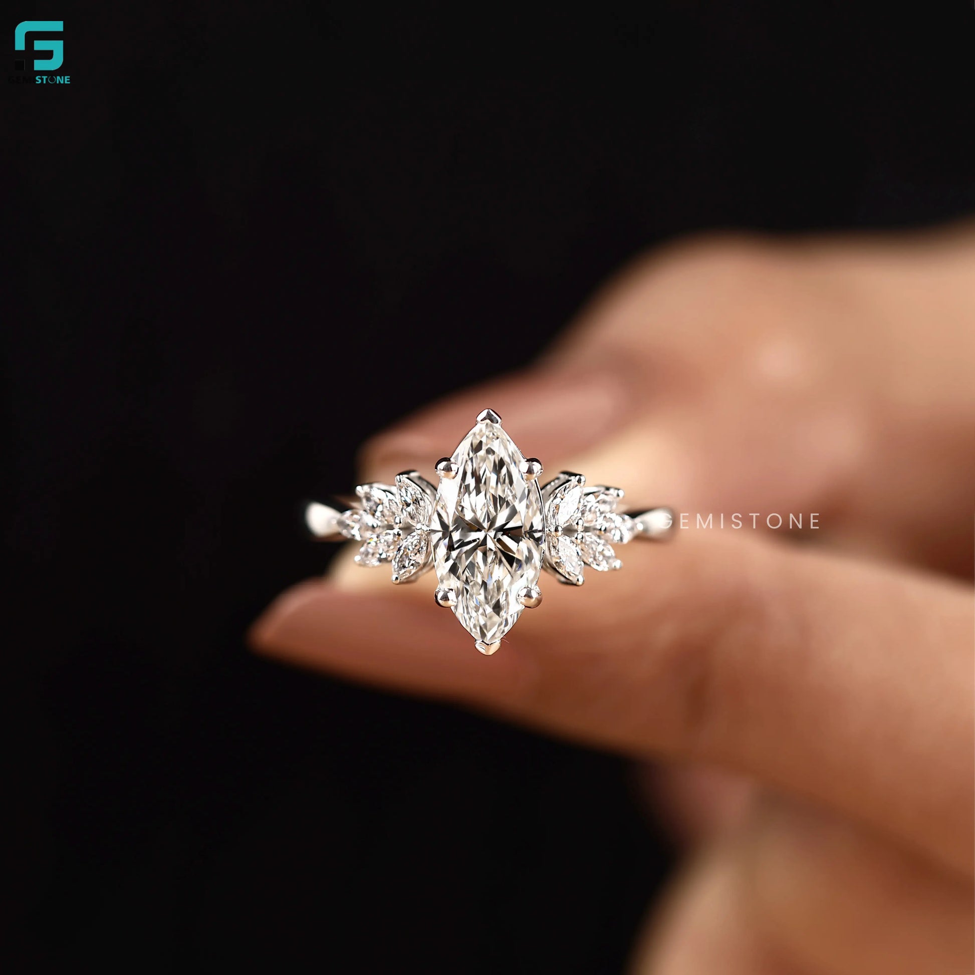 2CT Marquise Leaf Shape Lab Grown Diamond Wedding Ring 
