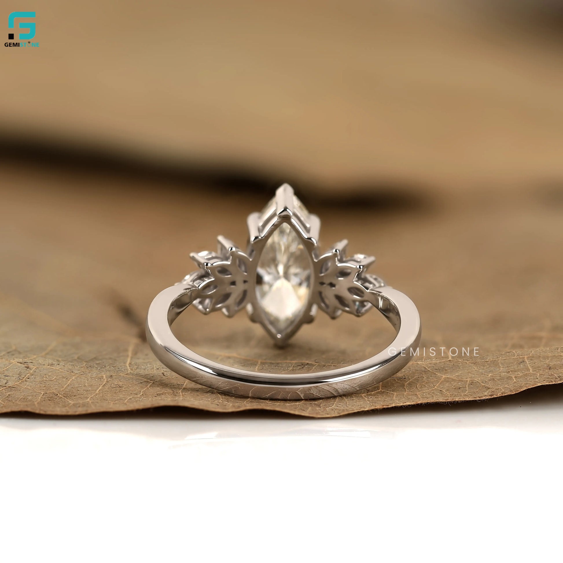 2CT Marquise and 1CT Side Stone Leaf Shape Lab Diamond Wedding Ring