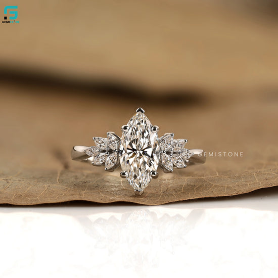 2CT Marquise and 1CT Side Stone Leaf Shape Lab Grown Diamond Wedding Ring 