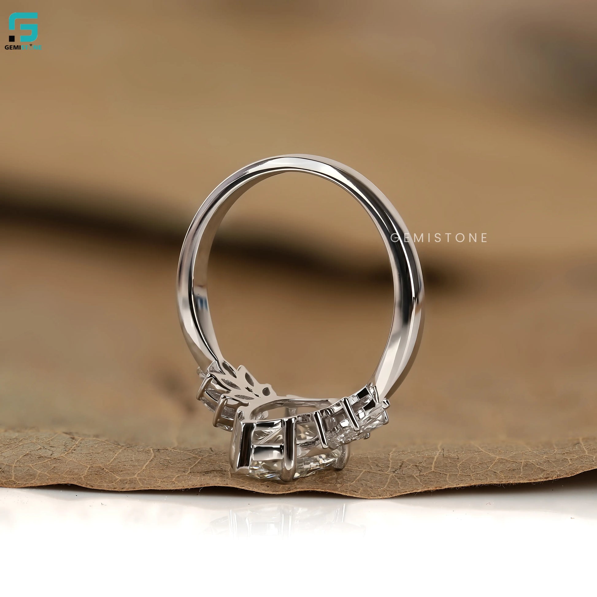 2CT Marquise and 1CT Side Stone Leaf Shape Lab Grown Diamond Wedding Ring For Women