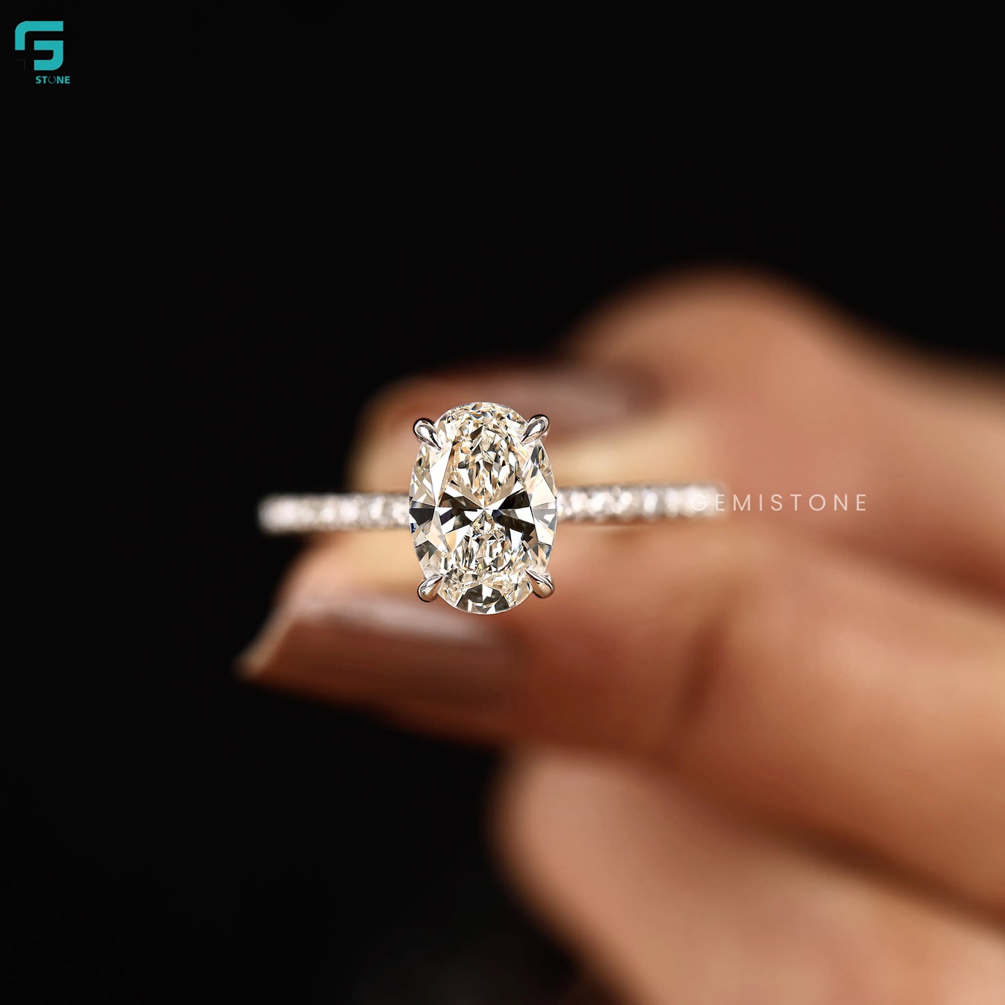 2CT Oval Cut Lab Diamond Pave Set Wedding Ring 