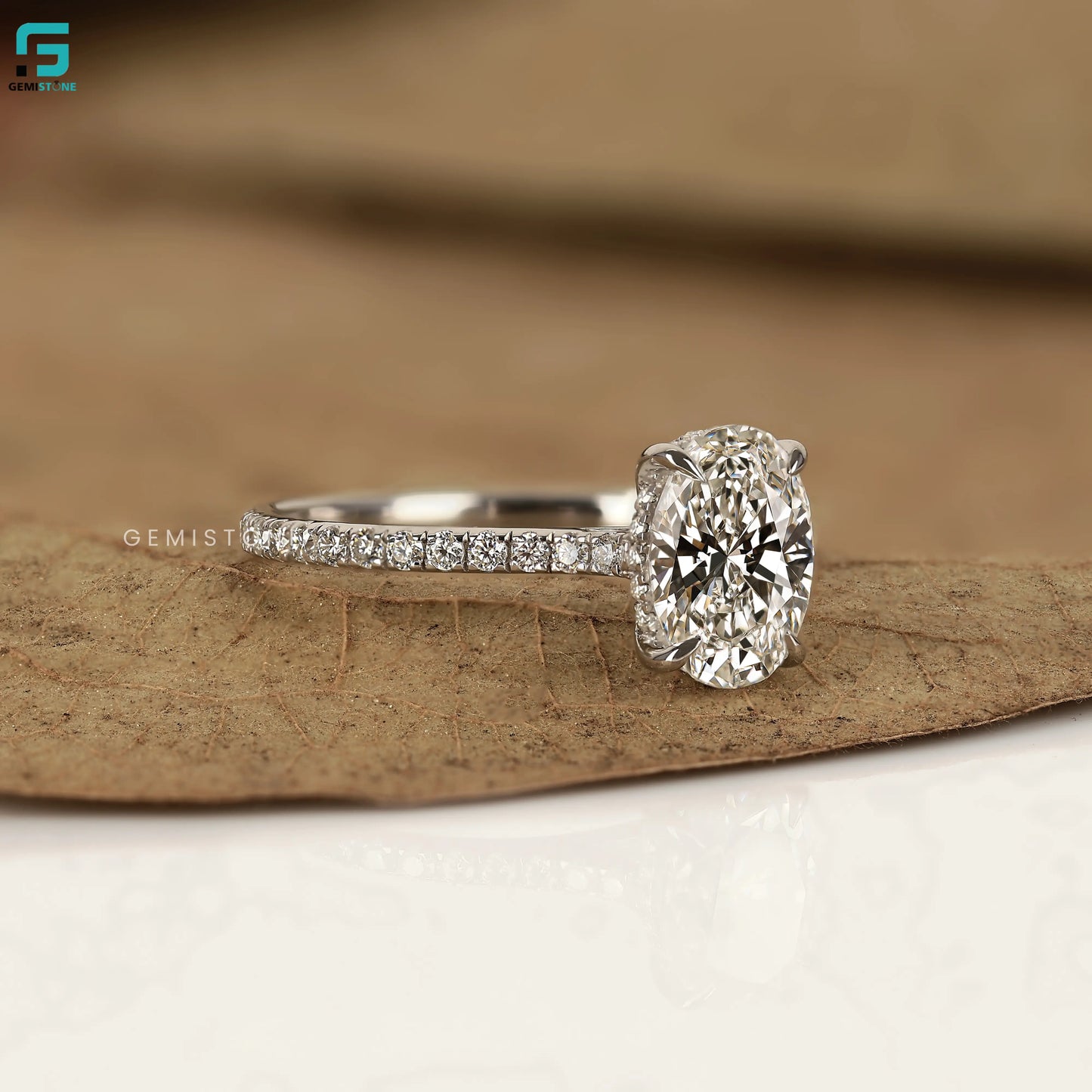 2CT Oval Cut Pave Band Lab Diamond Wedding Ring