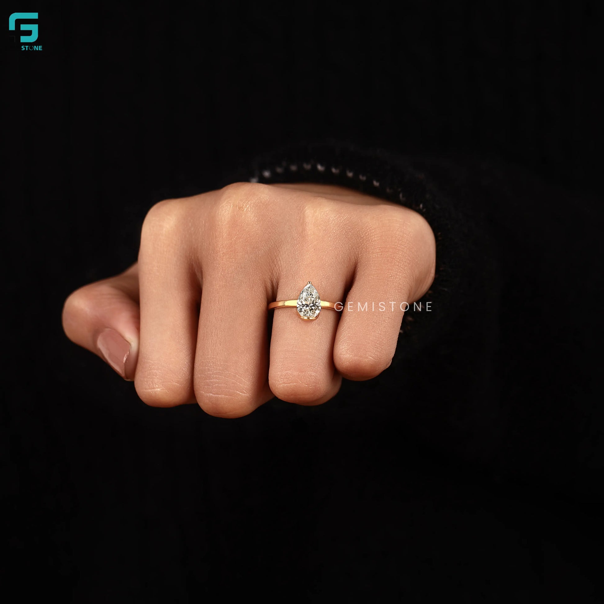 2CT Pear Cut Half Bezel Set Lab Diamond Wedding Ring For Women