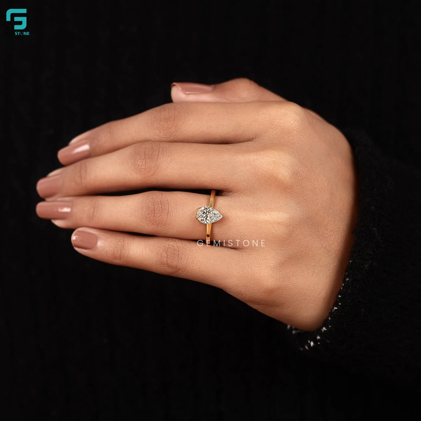 2CT Pear Cut Half Bezel Set Lab Grown Diamond Wedding Ring 