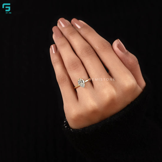 2CT Pear Cut Half Bezel Set Lab Grown Diamond Wedding Ring For Women