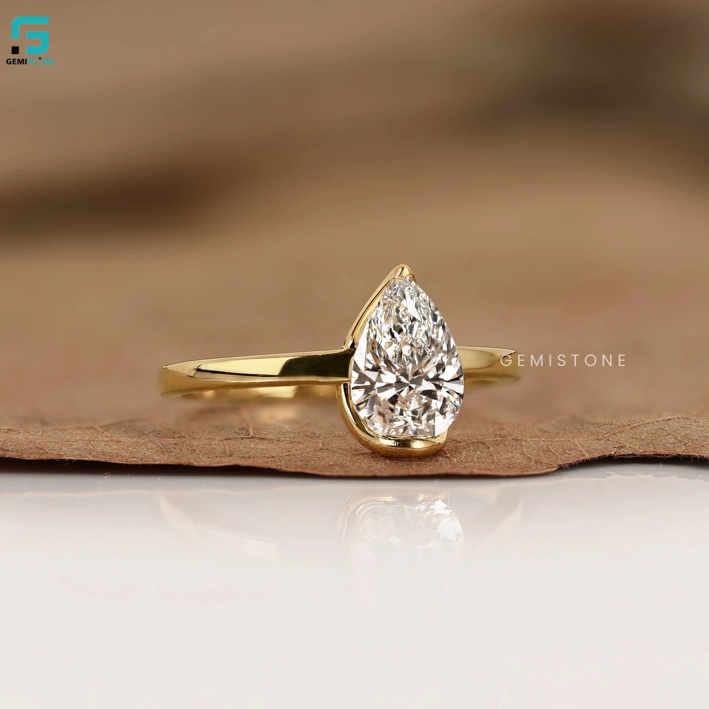 2CT Pear Cut Lab Diamond Half Bezel Set Wedding Ring For Women