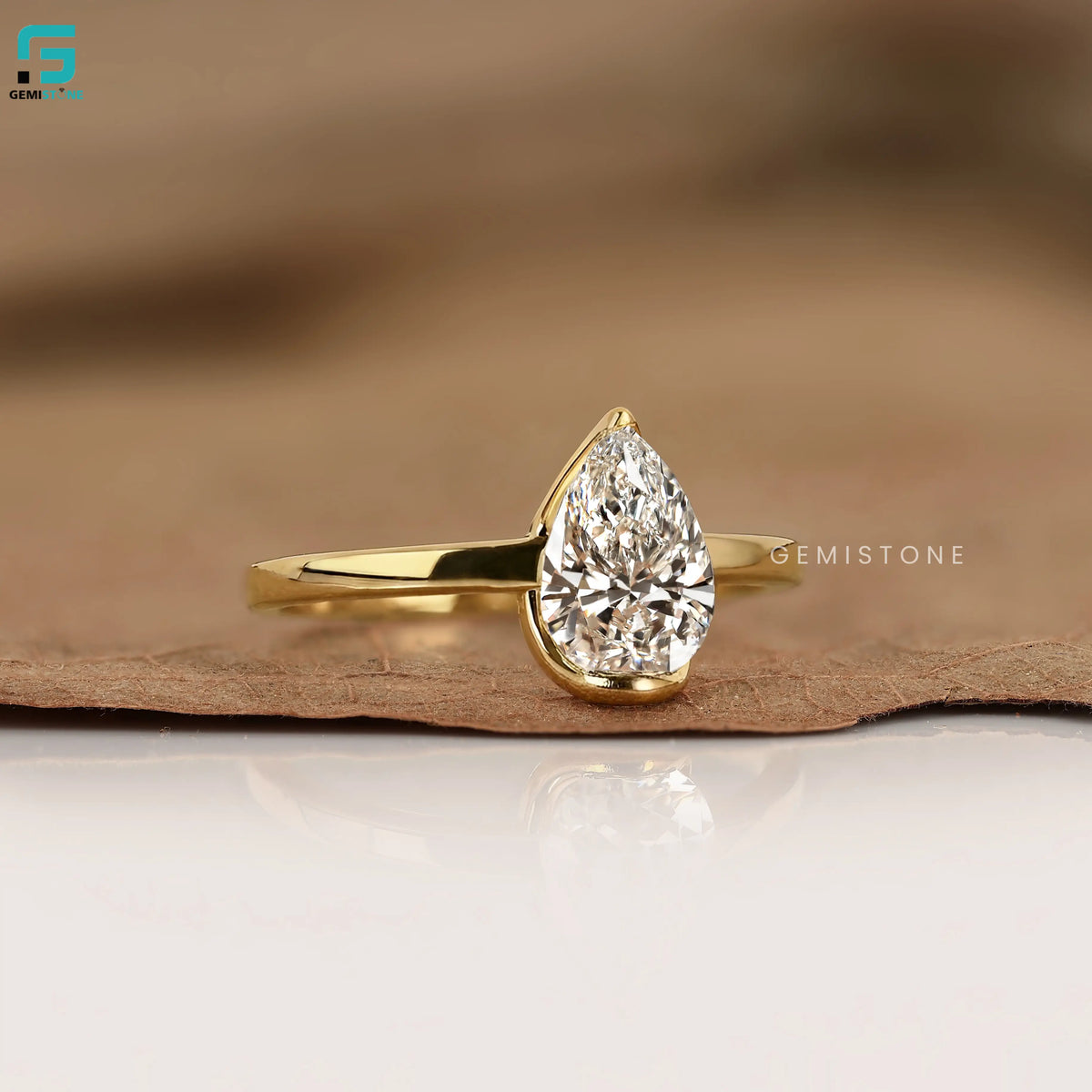 2CT Pear Cut Lab Diamond Half Bezel Set Wedding Ring For Women