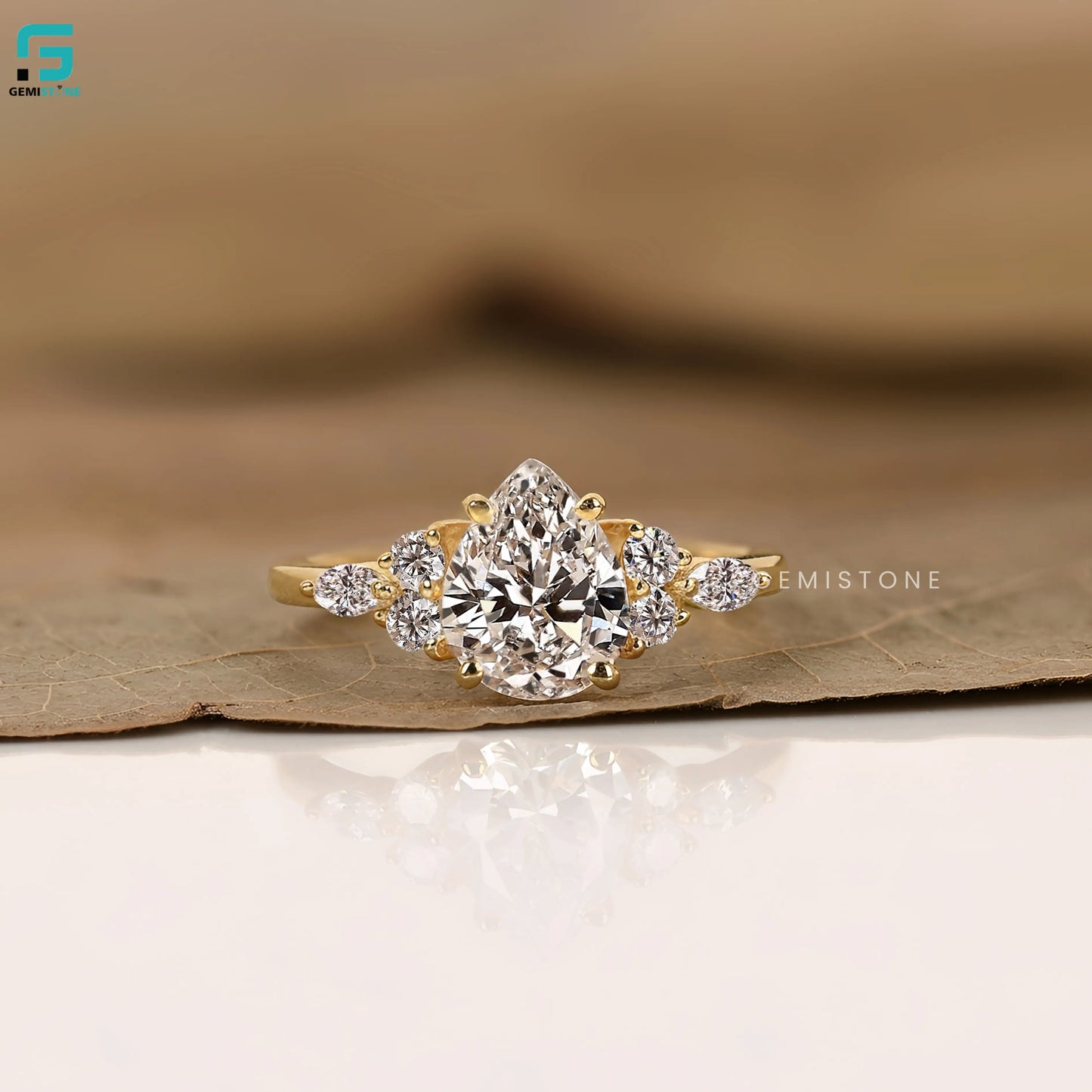 2CT Pear Cut Lab Diamond Nature Inspired Wedding Ring 