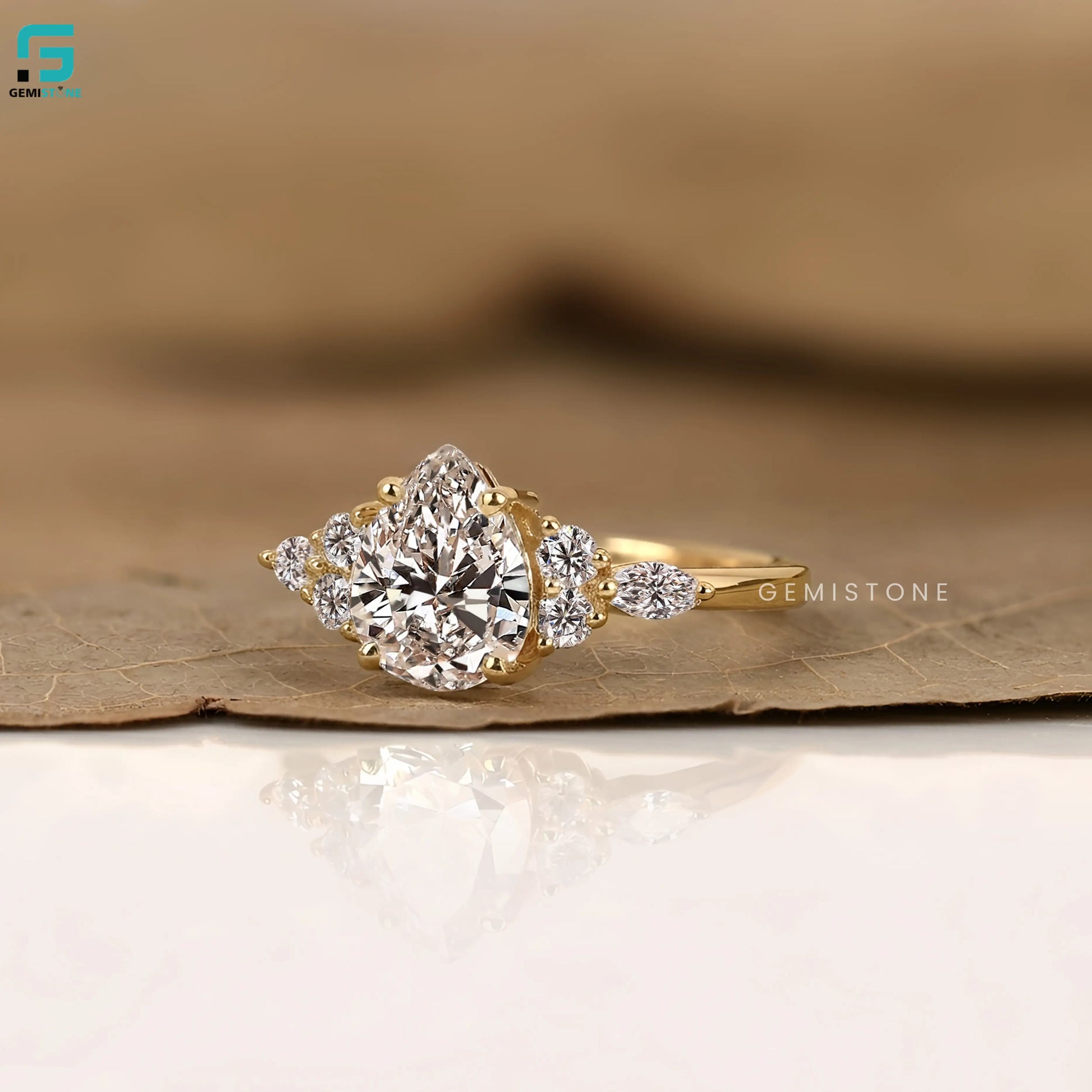 2CT Pear Cut Lab Diamond Nature Inspired Wedding Ring For Women