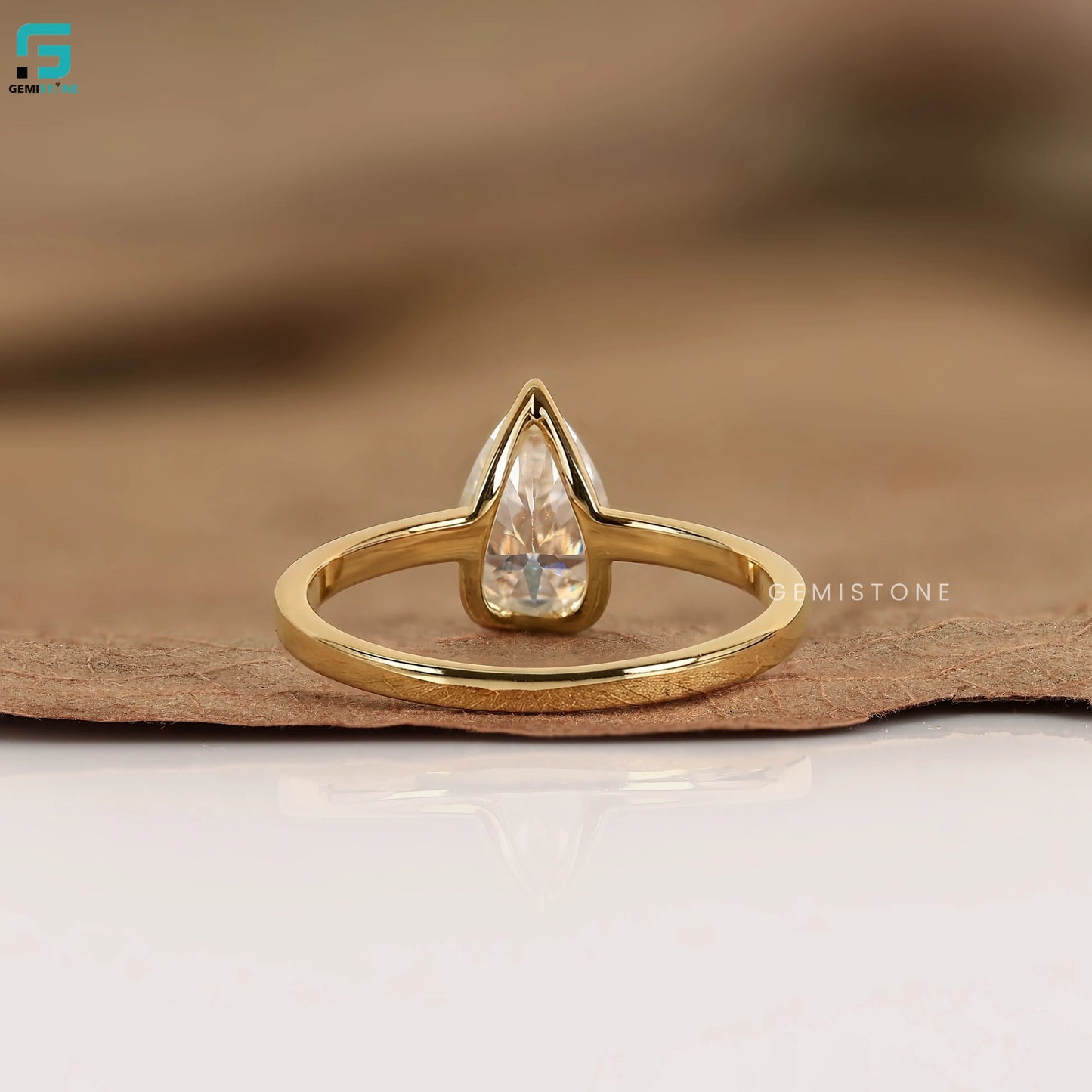 2CT Pear Cut Lab Grown Diamond Half Bezel Set Wedding Ring 