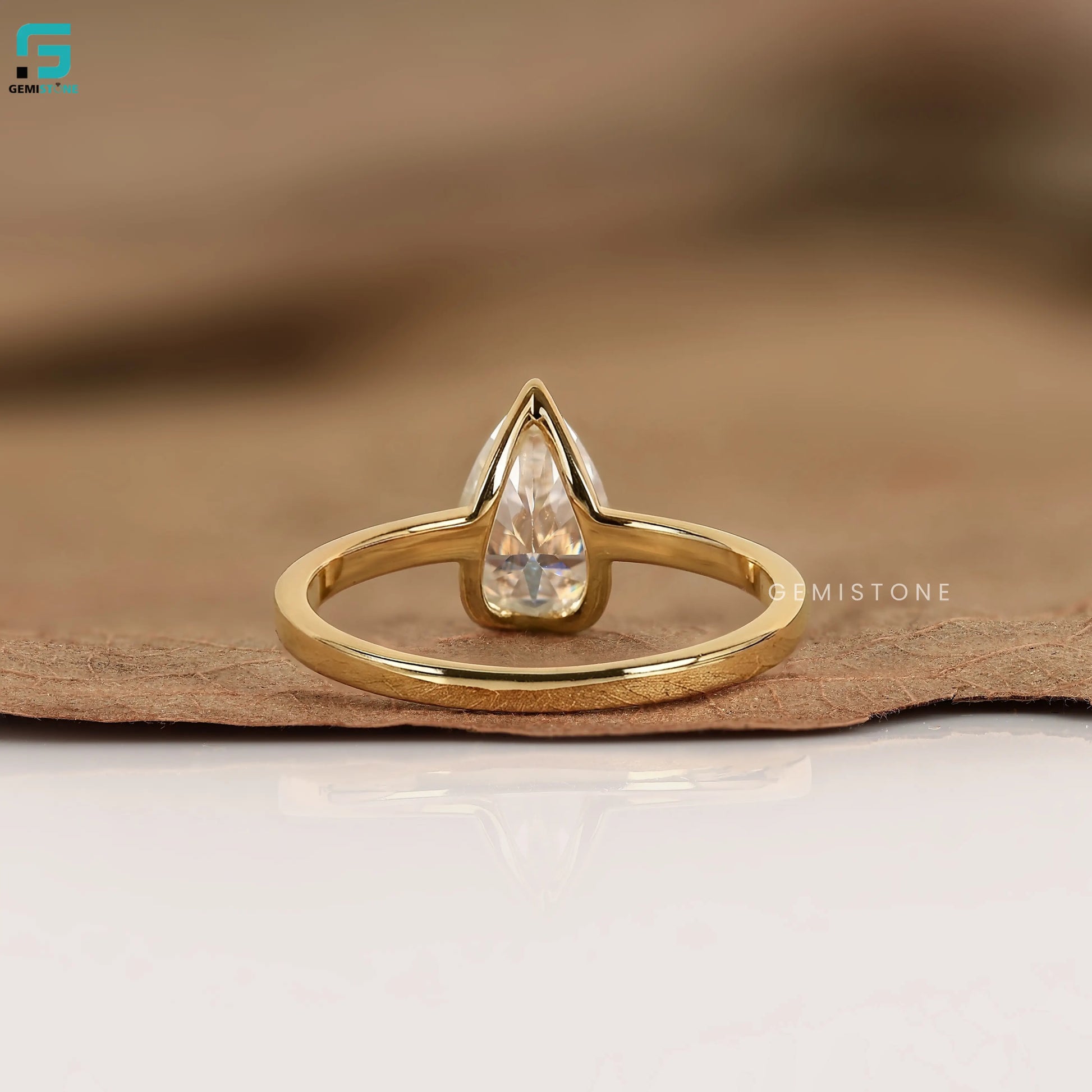 2CT Pear Cut Lab Grown Diamond Half Bezel Set Wedding Ring 