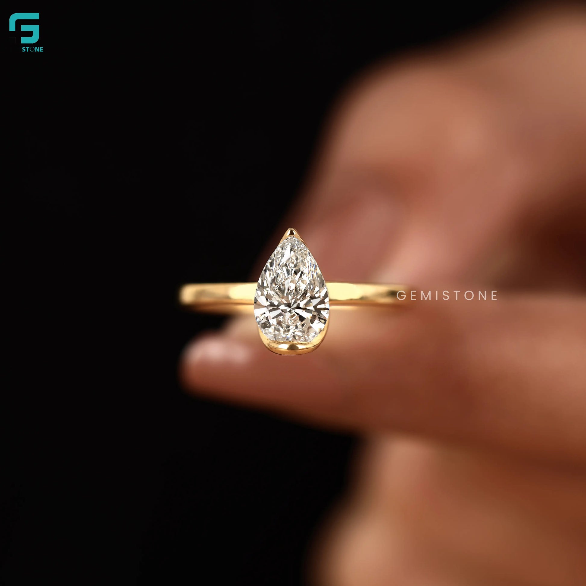 2CT Pear Cut Lab Grown Diamond Half Bezel Set Wedding Ring For Women