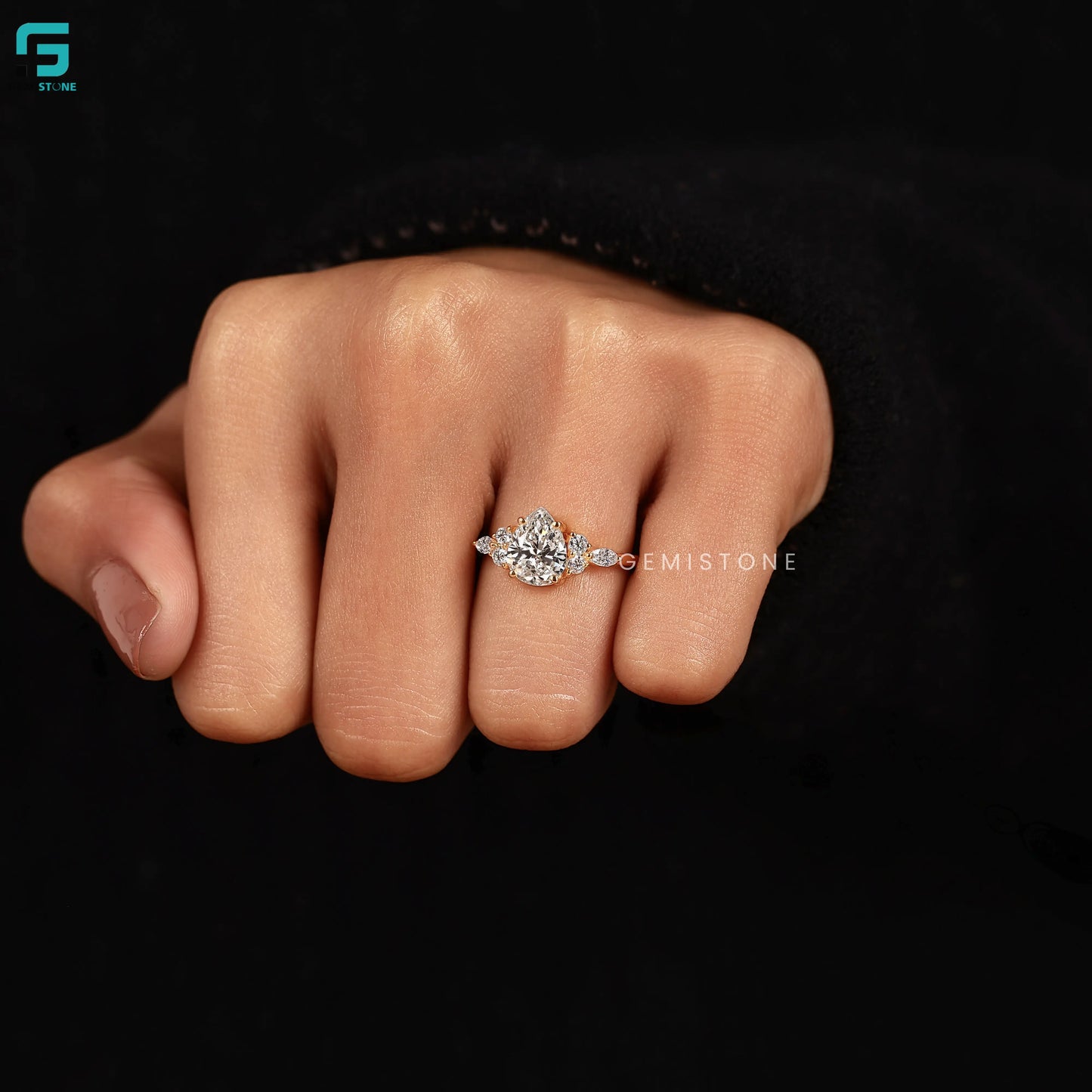 2CT Pear Cut Nature Inspired Lab Diamond Wedding Ring 