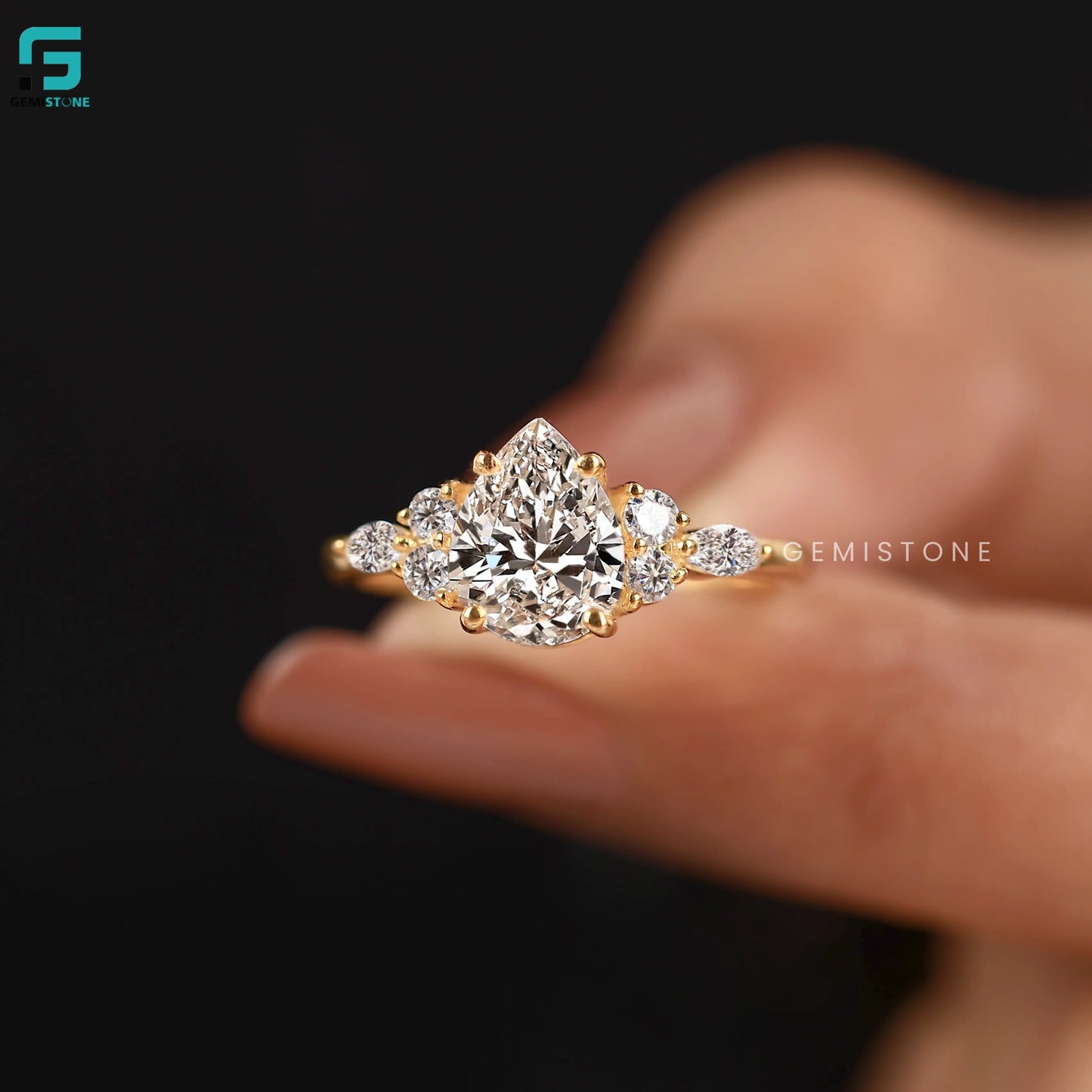 2CT Pear Cut Nature Inspired Lab Diamond Wedding Ring For Women