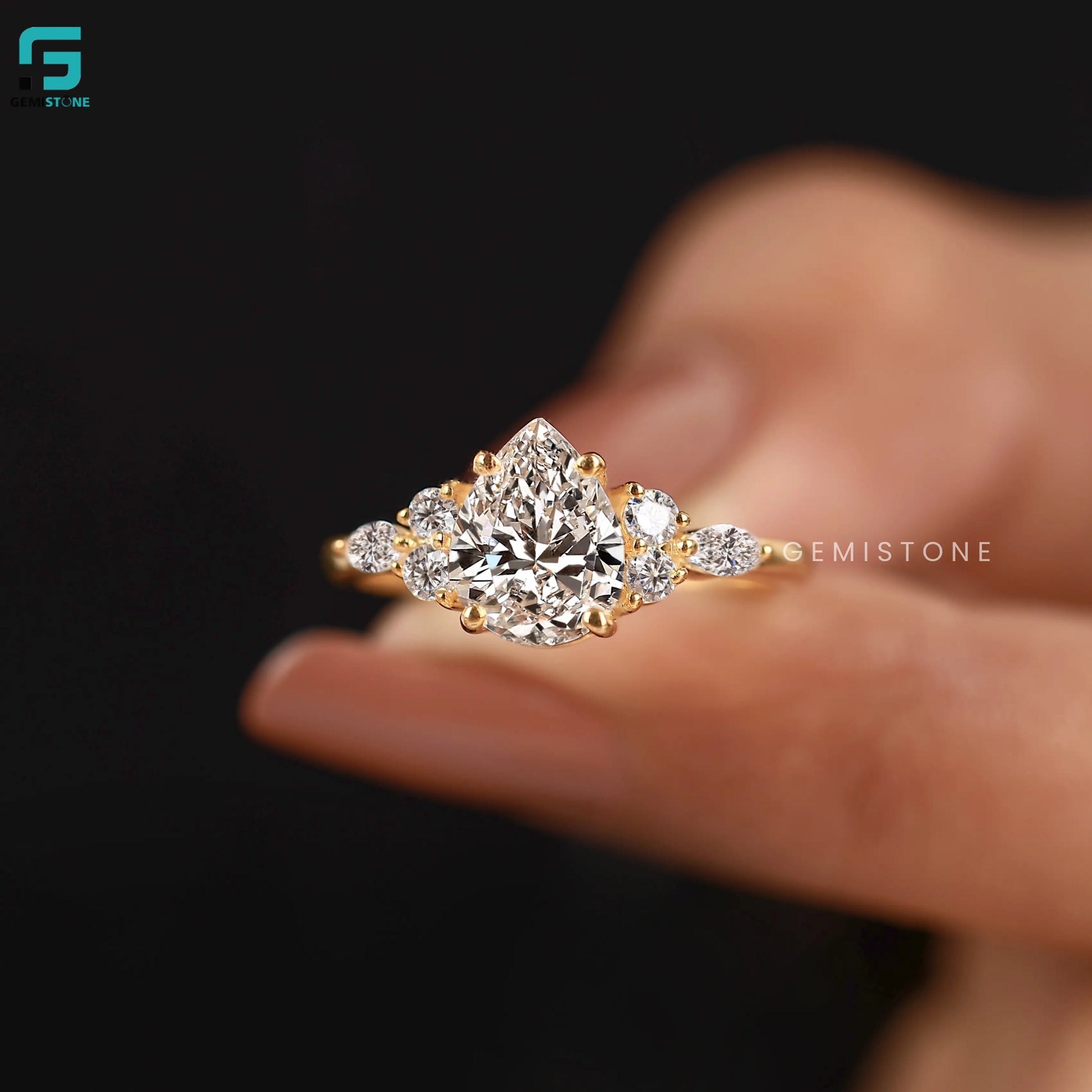 2CT Pear Cut Nature Inspired Lab Diamond Wedding Ring For Women