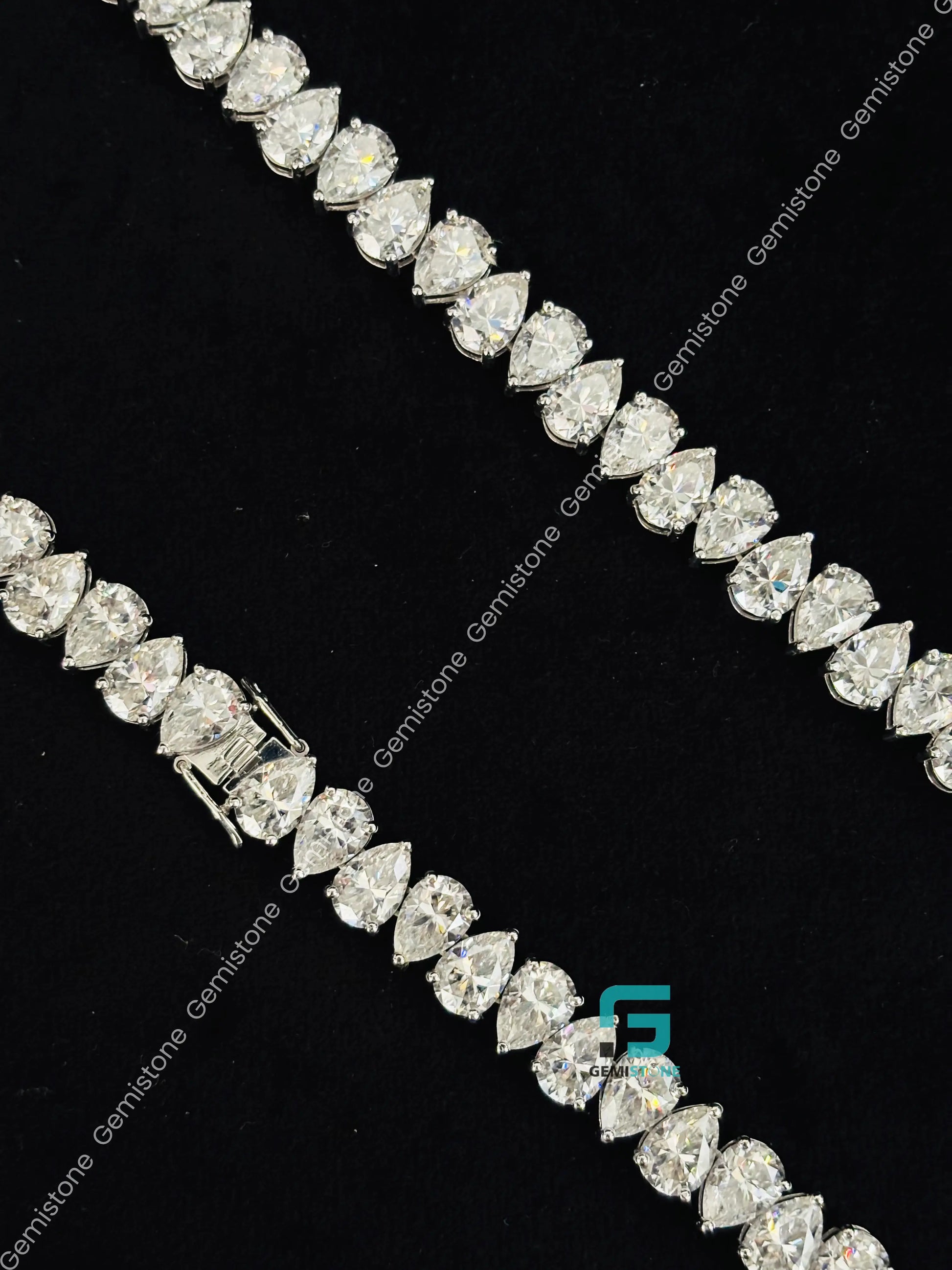 2CT Pear Cut Tennis Iced Out Moissanite Diamond Hip Hop Chain 