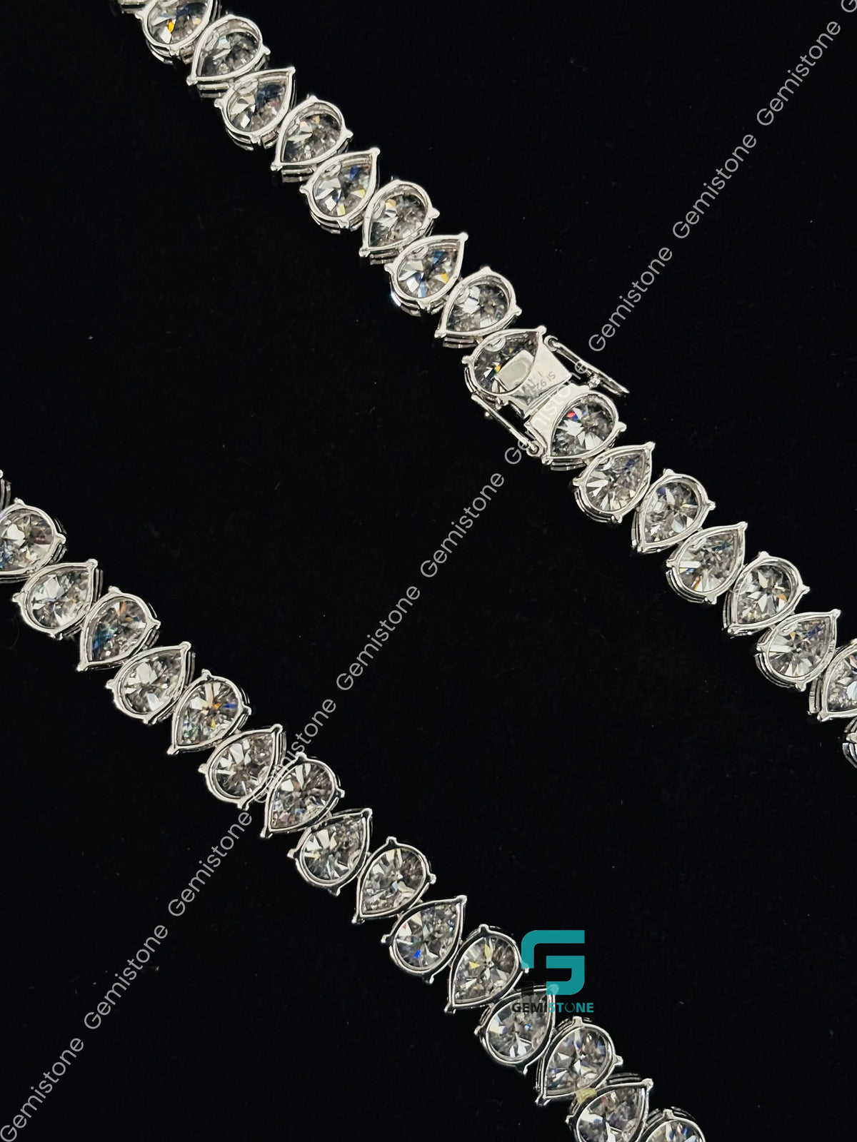 2CT Pear Cut Tennis Iced Out Moissanite Diamond Hip Hop Chain For Women