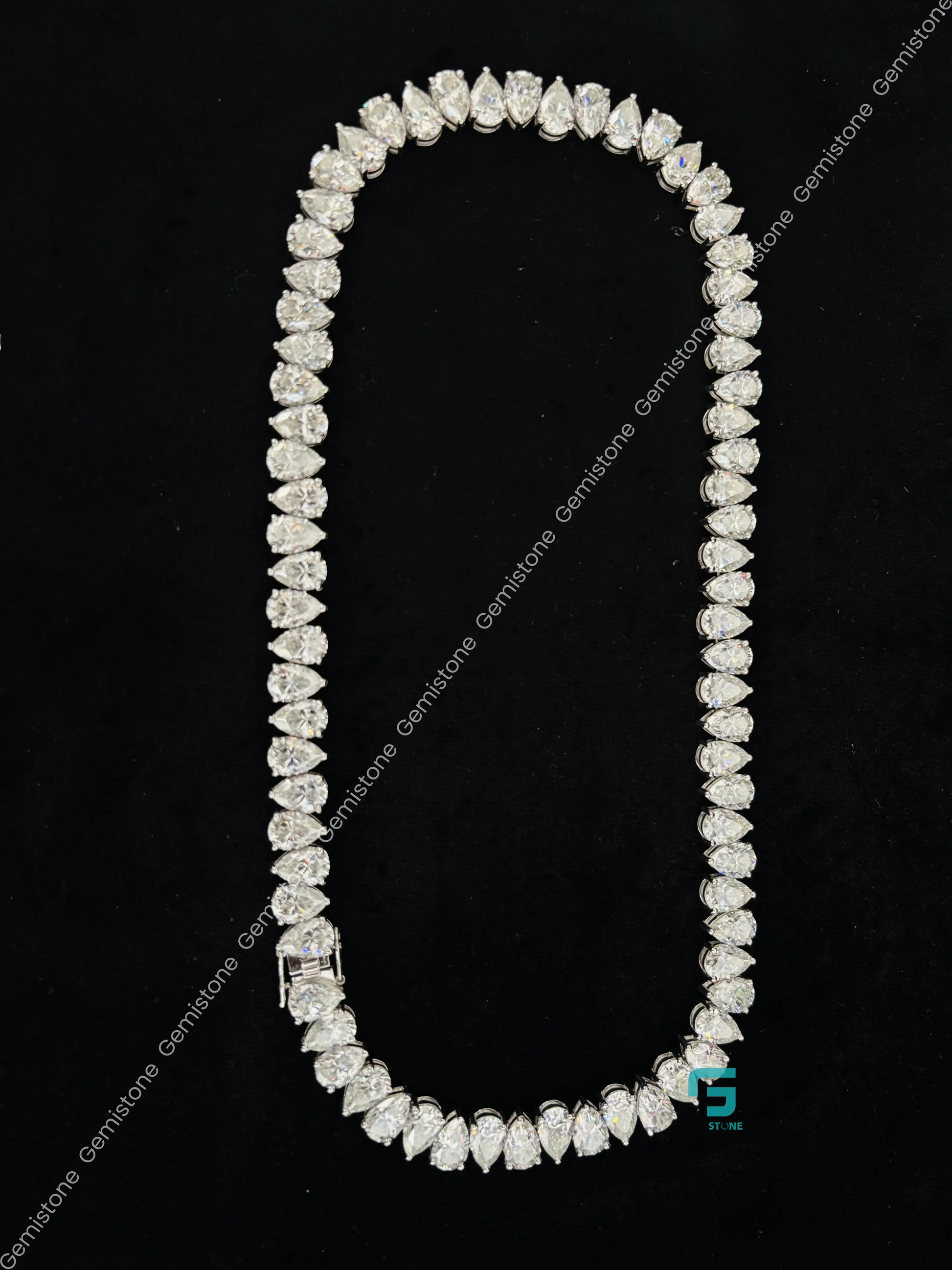 2CT Pear Cut Tennis Moissanite Diamond Hip Hop Chain For Women