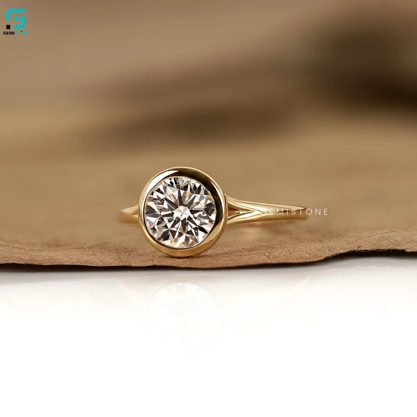2CT Round Bezel Set Lab Grown Diamond Solitaire Ring