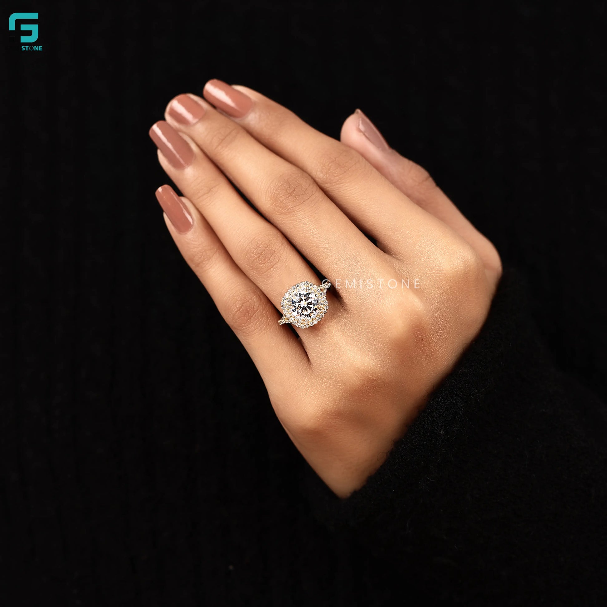2CT Round Cut Lab Diamond Double Halo Ring 