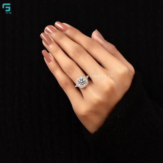2CT Round Cut Lab Diamond Double Halo Ring 