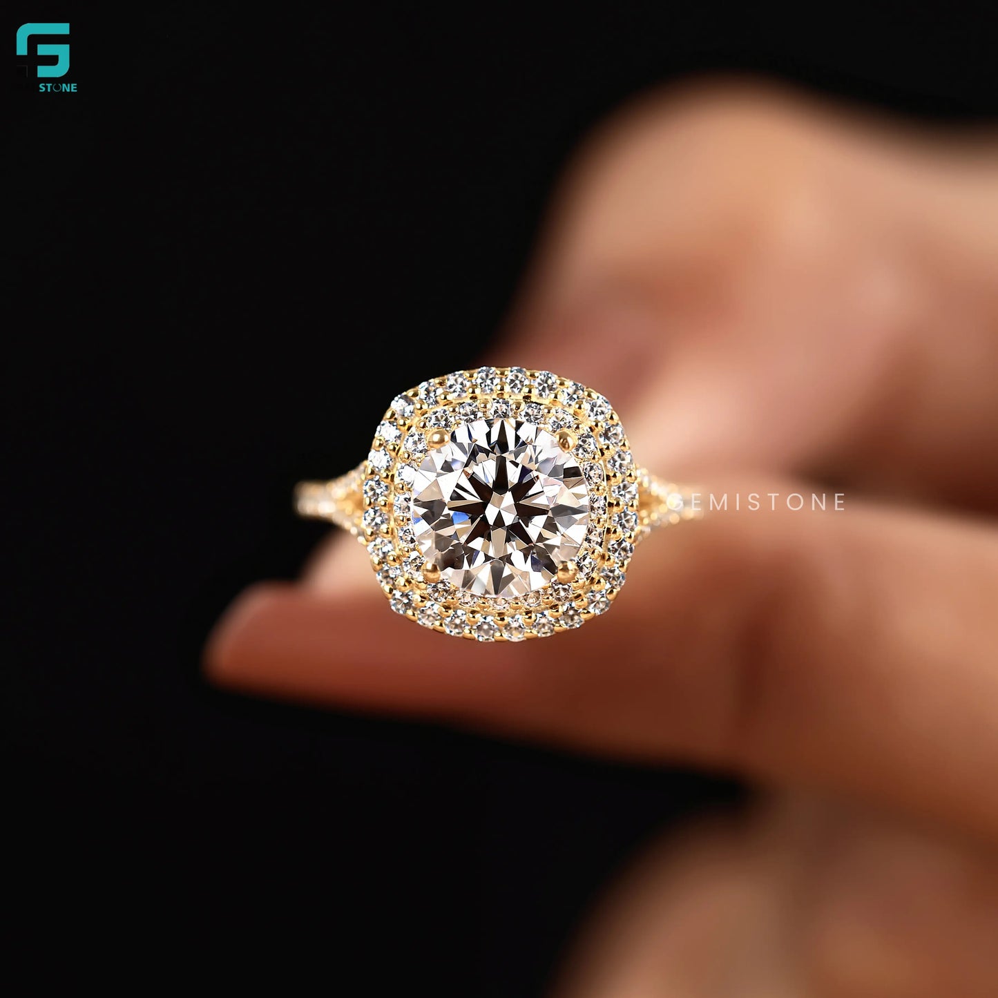 2CT Round Cut Lab Grown Diamond Double Halo Ring 