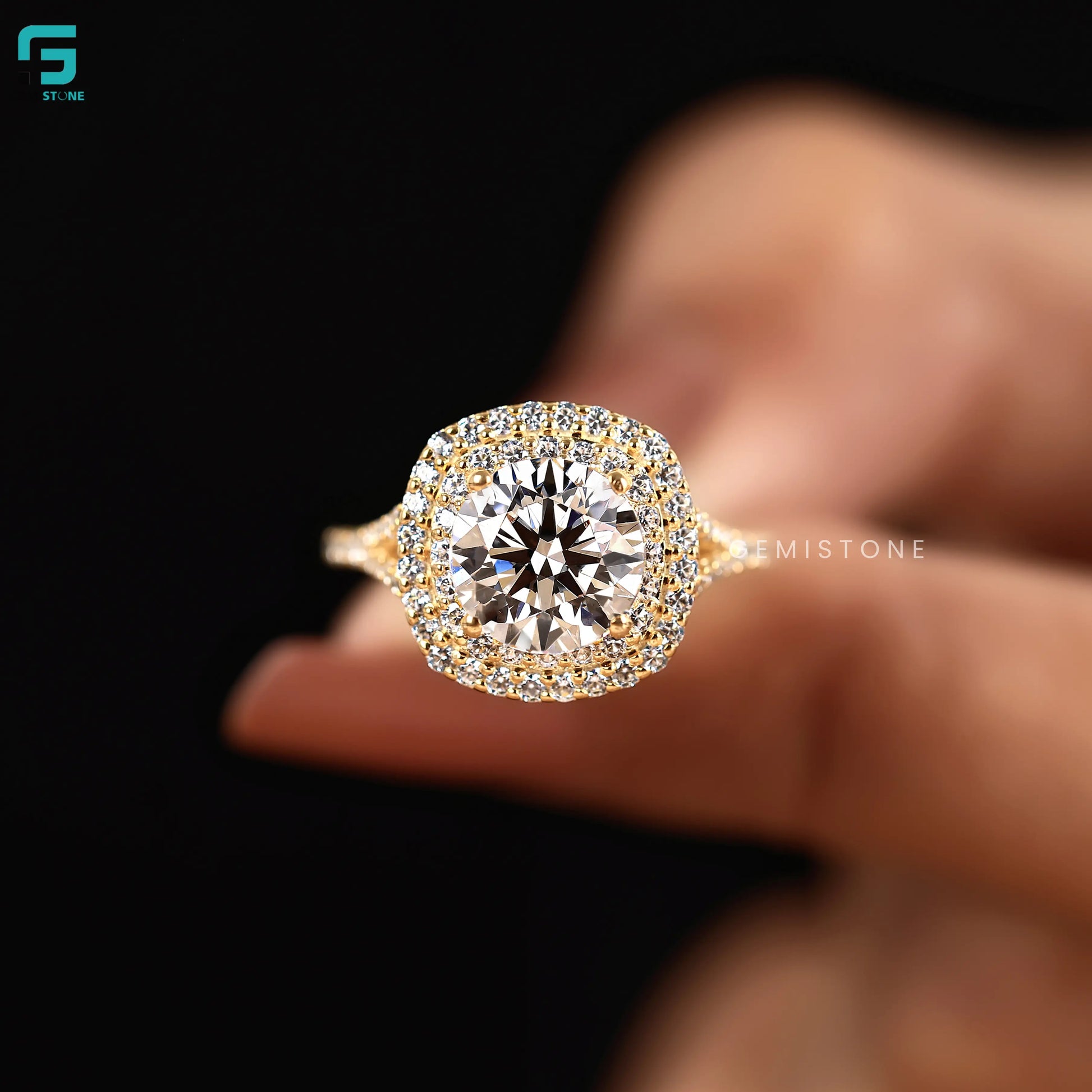 2CT Round Cut Lab Grown Diamond Double Halo Ring 